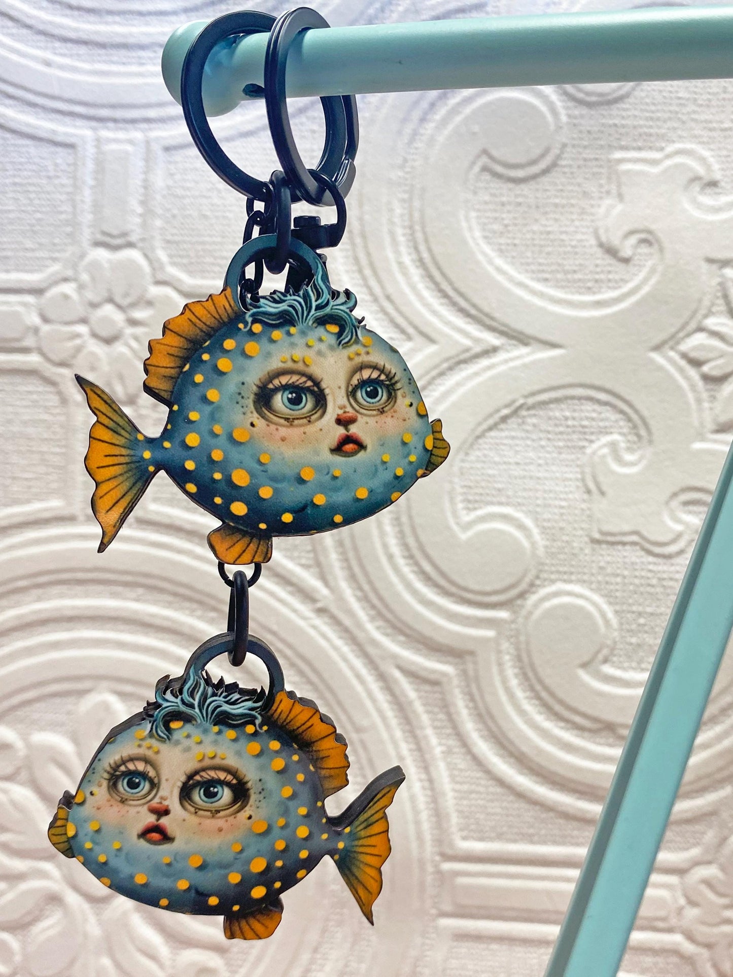 Whimsical Fish Keychain | Cute Double-Sided Bag Fob | Laser-Cut Wood | Unique Design | Purse, Backpack, or Key Ring Accessory