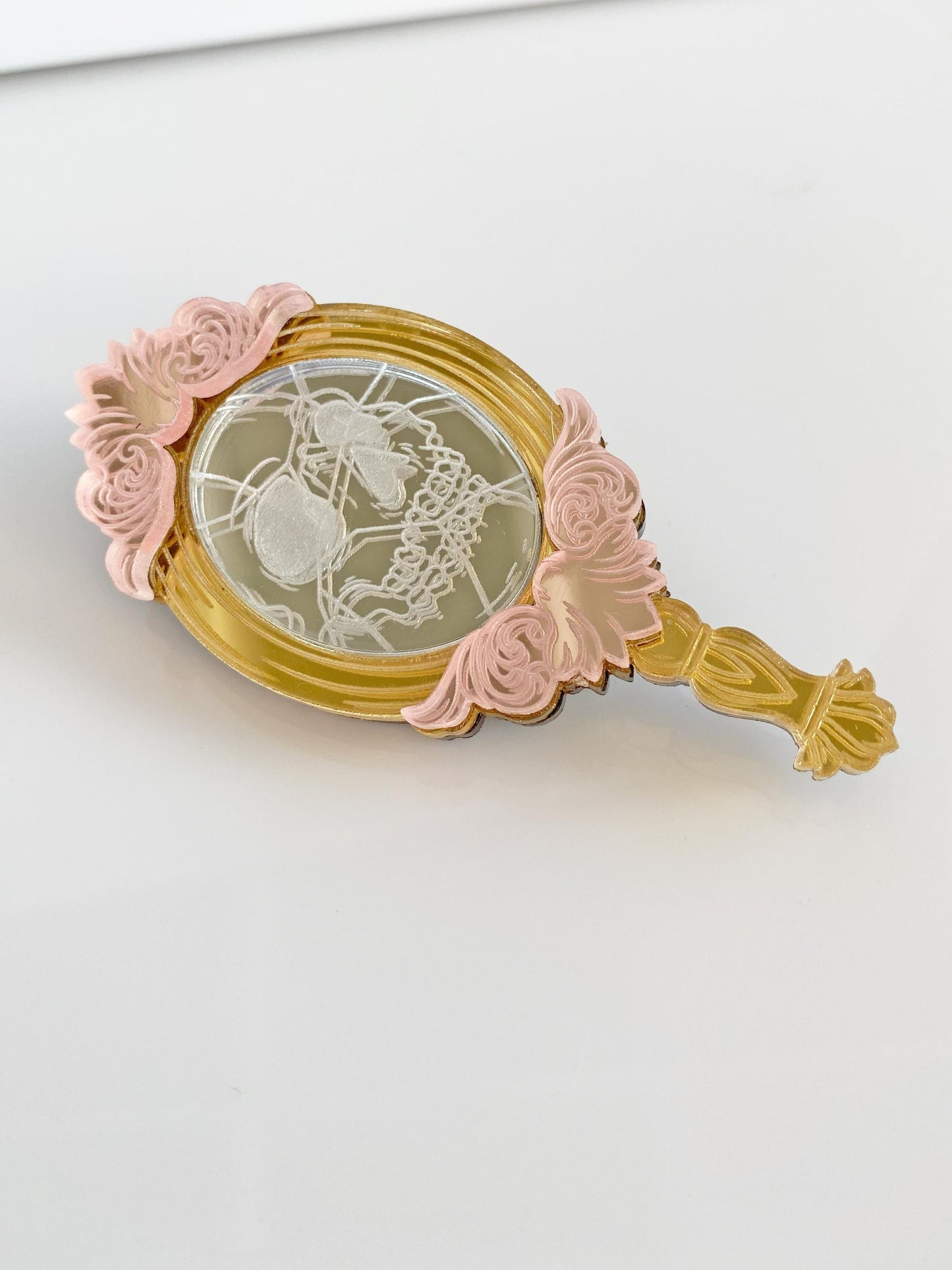 Broken Mirror Skull Brooch – 3-Layer Laser Cut Acrylic | Glam Goth Oddities | Spooky Chic Jewelry for the Unusual Collector