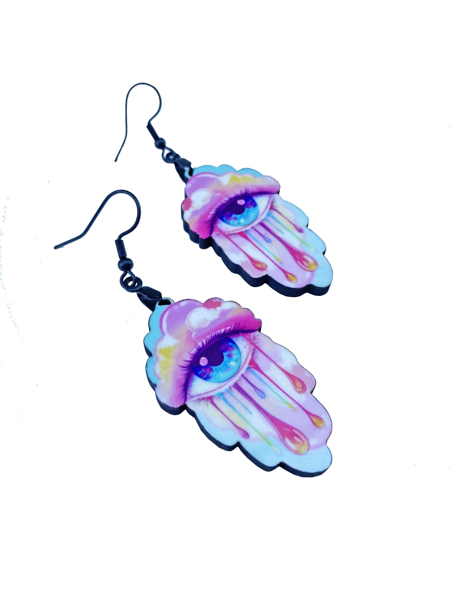Eye Candy Earrings ~ 3rd Eye, Happy Tears, Pastel Oddity Earrings ~ Handcrafted, Laser Cut, Sublimated for Durability. Pierced or Clip On