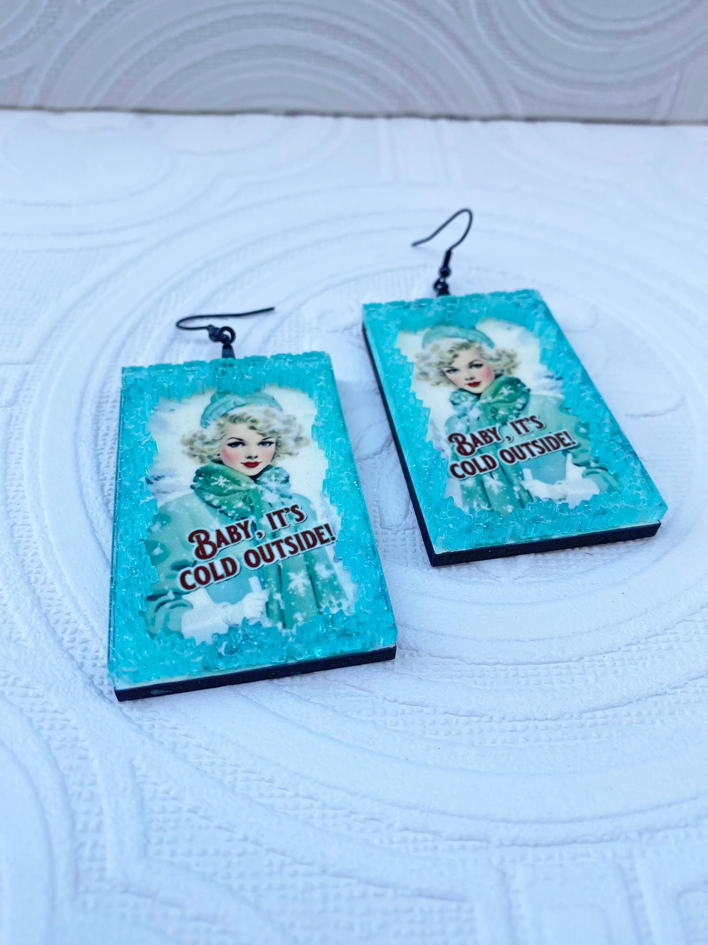 Beautiful "Baby it's Cold Outside" Earrings ~ Clip-on or Ear Wire ~ Handcrafted ~ Vintage Winter Theme ~ Wood and Acrylic
