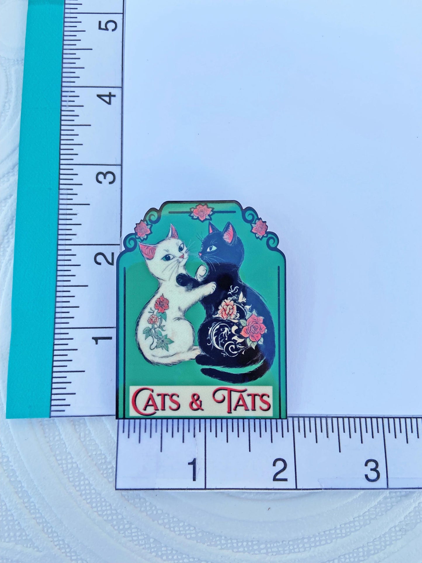 Cats & Tattoos Brooch, Cat Lover Gift, Tattoo Lover Gift, Laser Cut Wood with Sublimated Image
