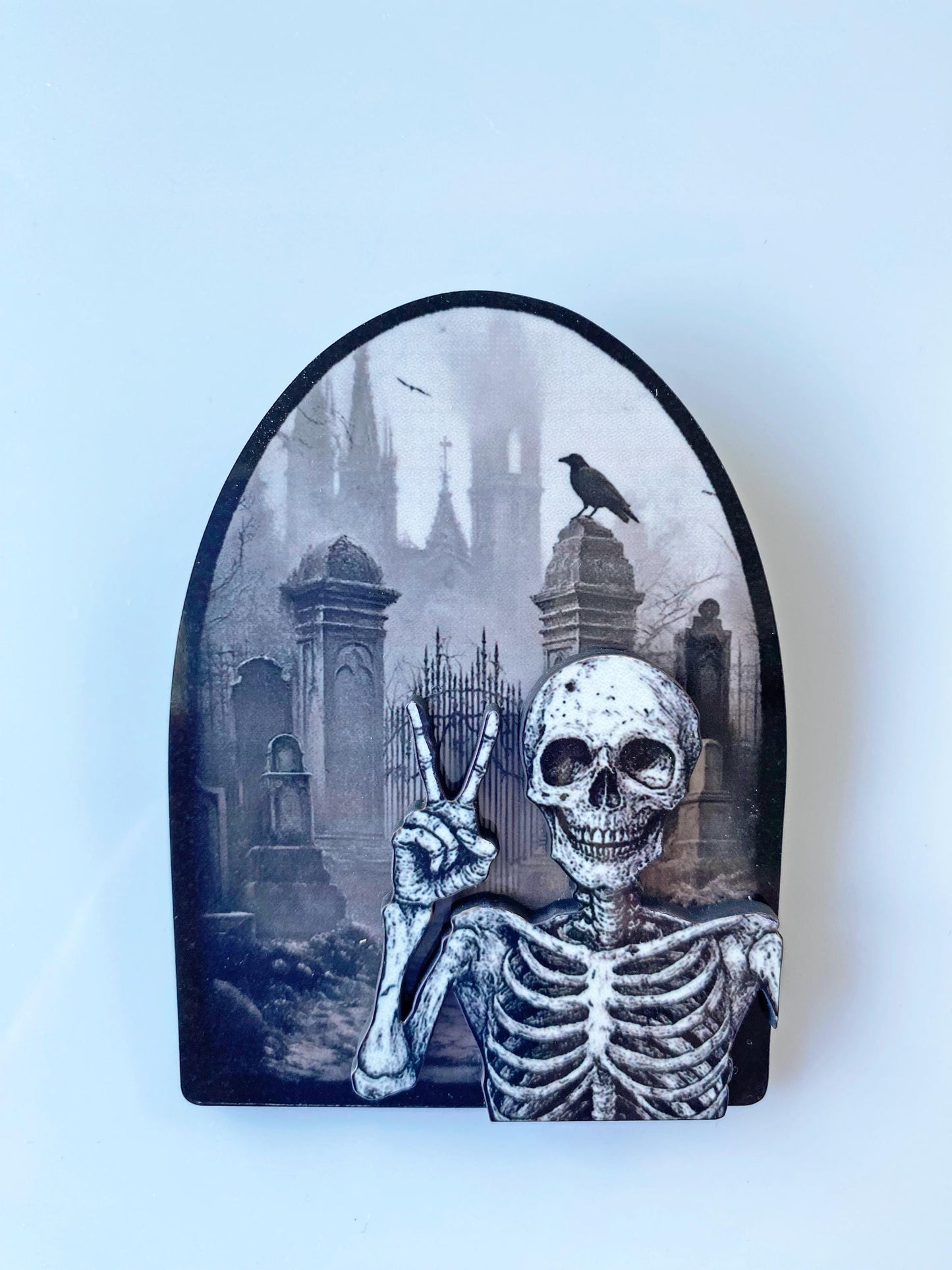 Skeleton Brooch with Attitude – 2-Layer Laser Cut Graveyard Pin Serving Peace from Beyond the Grave – Spooky, Goth, Paranormal Vibes