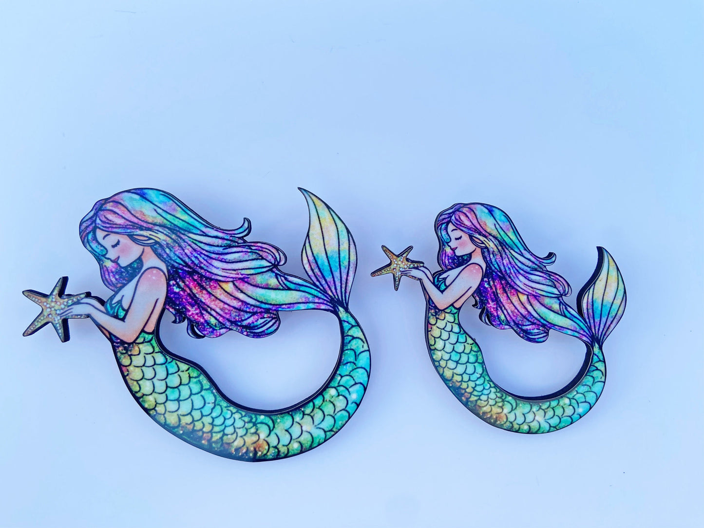 Whimsical Mermaid Brooch / Pin, Handcrafted Laser Cut Wood, Beautiful Vibrant Colors, 2 Sizes to Chose From, Great Gift Idea