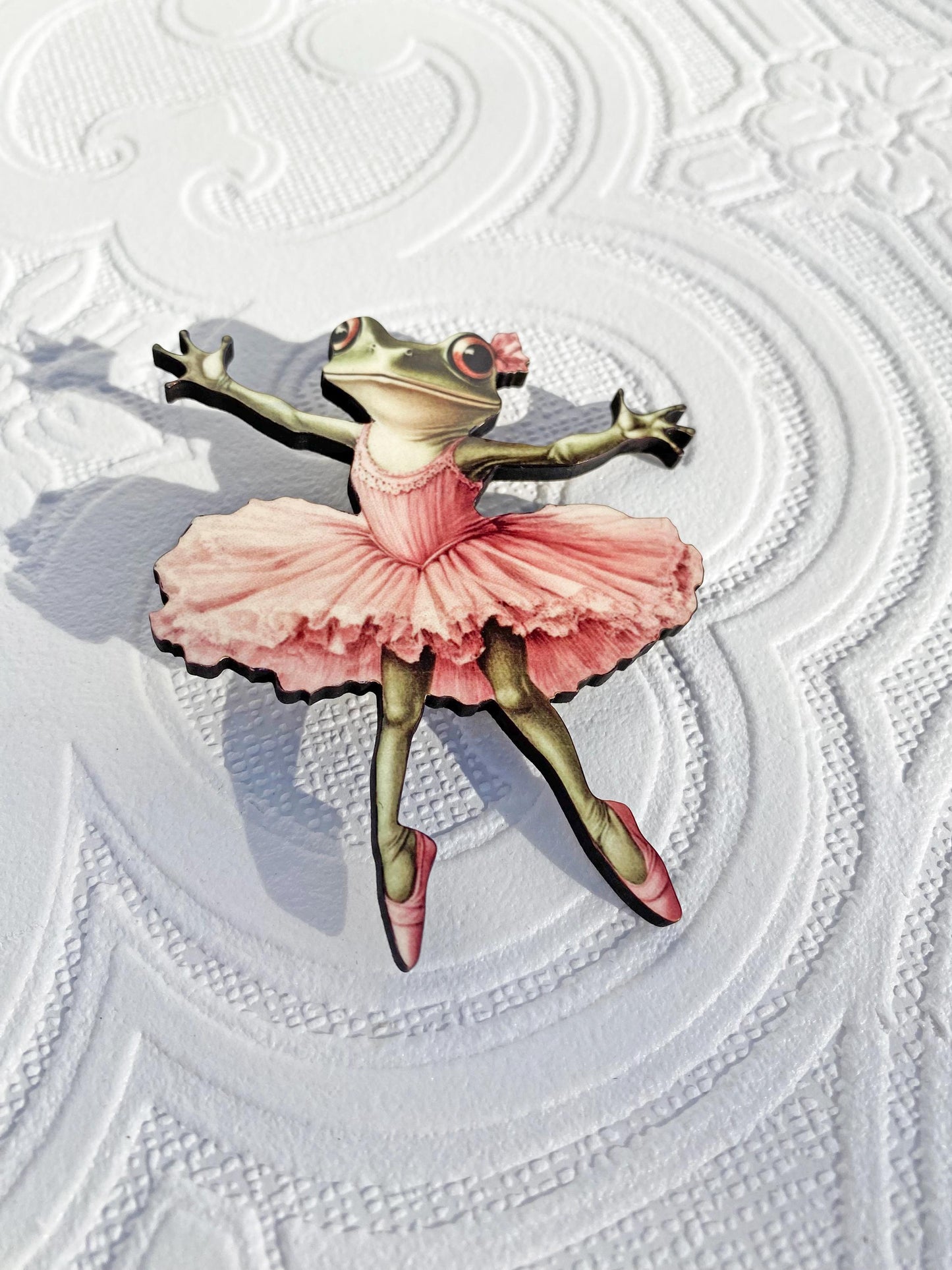 Ballerina Frog Brooch ~ Gift for Frog Lover, Collector ~ Pink Ballet Tutu and Toe Shoes