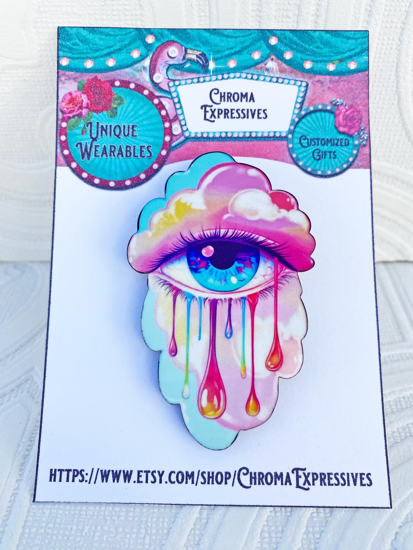 Eye Candy Brooch ~ 3rd Eye, Happy Tears, Pastel Oddity Brooch ~ Handcrafted, Laser Cut, Sublimated for Durability
