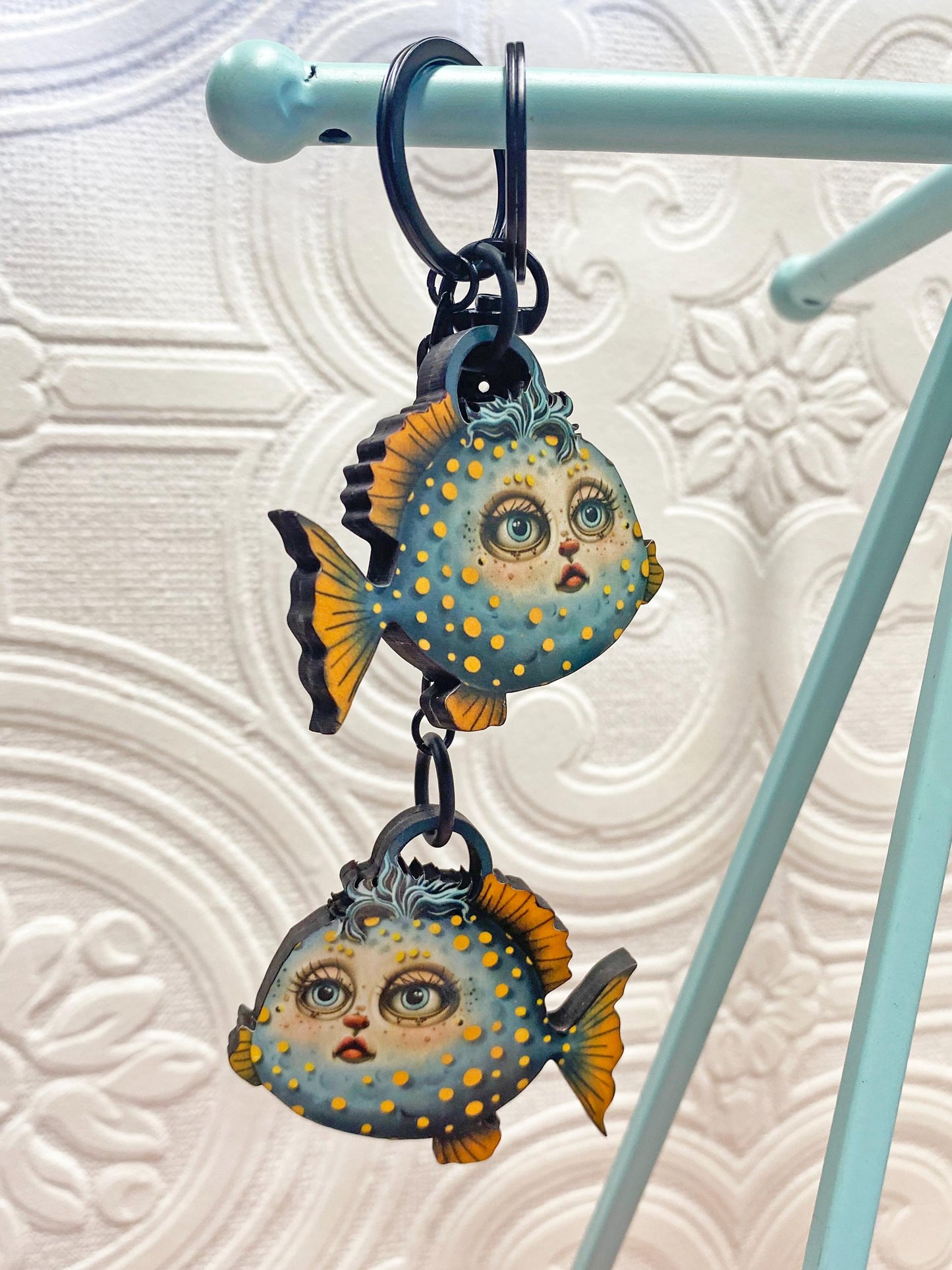 Whimsical Fish Keychain | Cute Double-Sided Bag Fob | Laser-Cut Wood | Unique Design | Purse, Backpack, or Key Ring Accessory