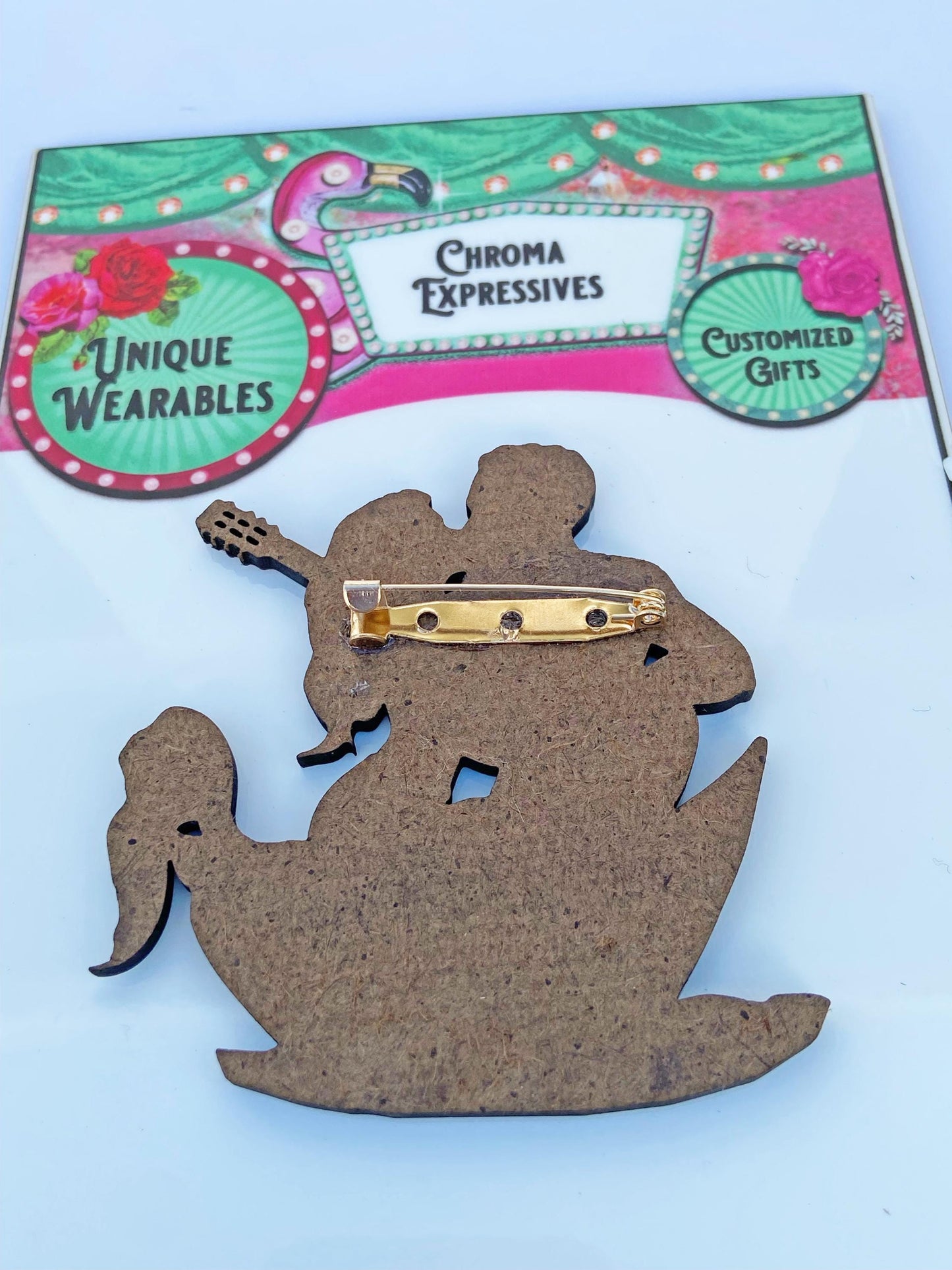 Brooch, Mermaid & Guitar Playing Man In Boat ~ Handsome Tattooed Man Serenading Beautiful Mermaid ~ Romance on the High Seas, Fun!