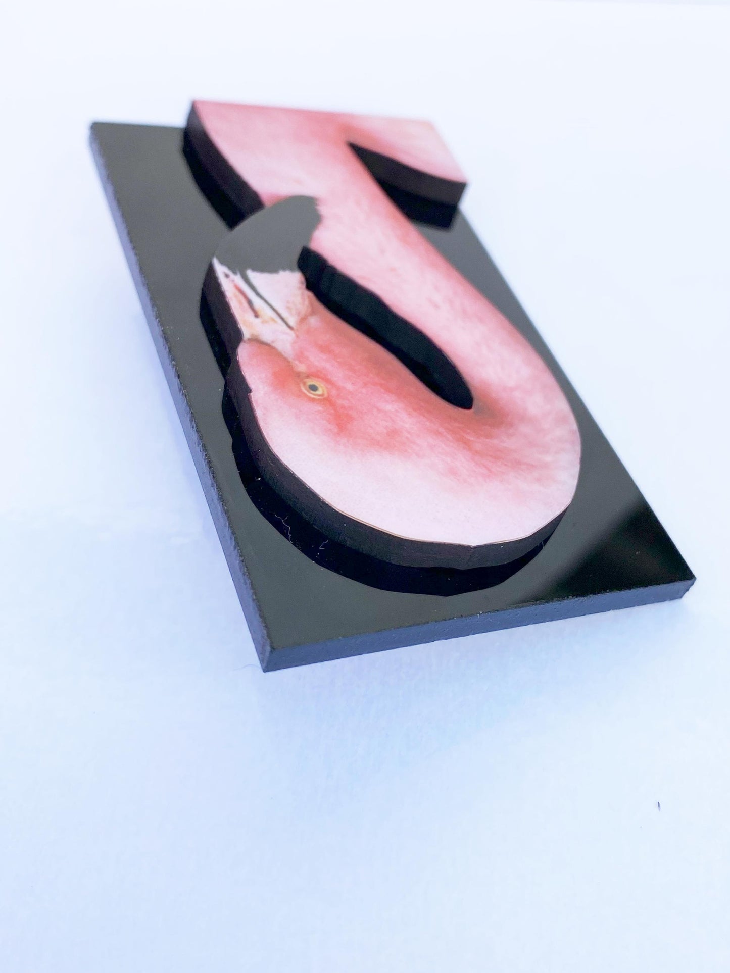 Tropical Flamingo Brooch - Laser Cut Wood & Acrylic with Sublimated Image for Durability, Art Deco Style