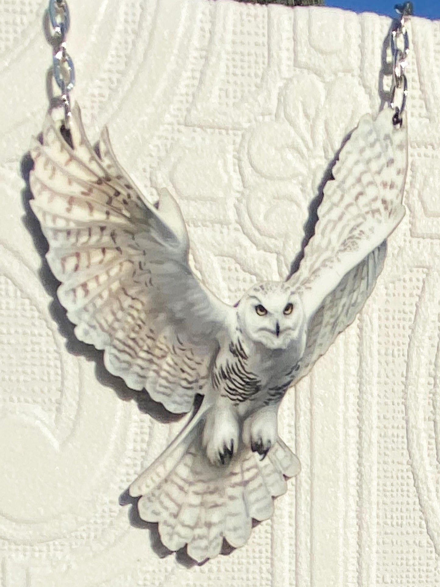 Beautiful Majestic White Owl Nature Necklace ~ Nature, Bird Lover Gift, Laser Cut, Illustrated Image Unique to our Shop, Woodland Creatures