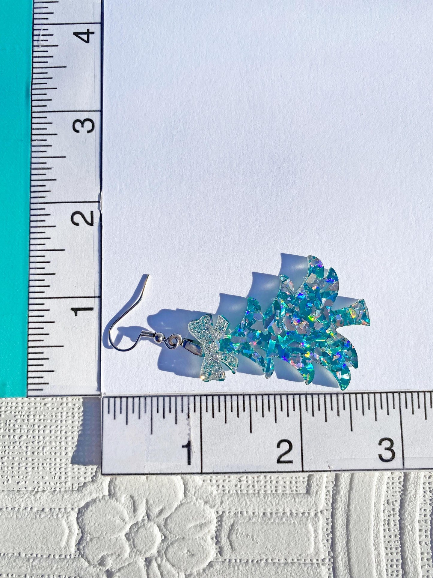 Christmas Tree Glitter Earrings ~ Super Glitzy Handcrafted Tree Earrings with Silver Bows, Ear Wire or Clip-on Available.