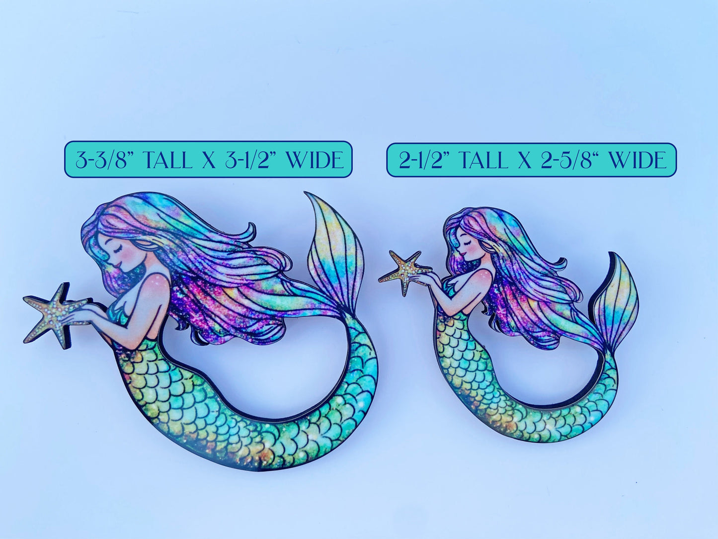 Whimsical Mermaid Brooch / Pin, Handcrafted Laser Cut Wood, Beautiful Vibrant Colors, 2 Sizes to Chose From, Great Gift Idea