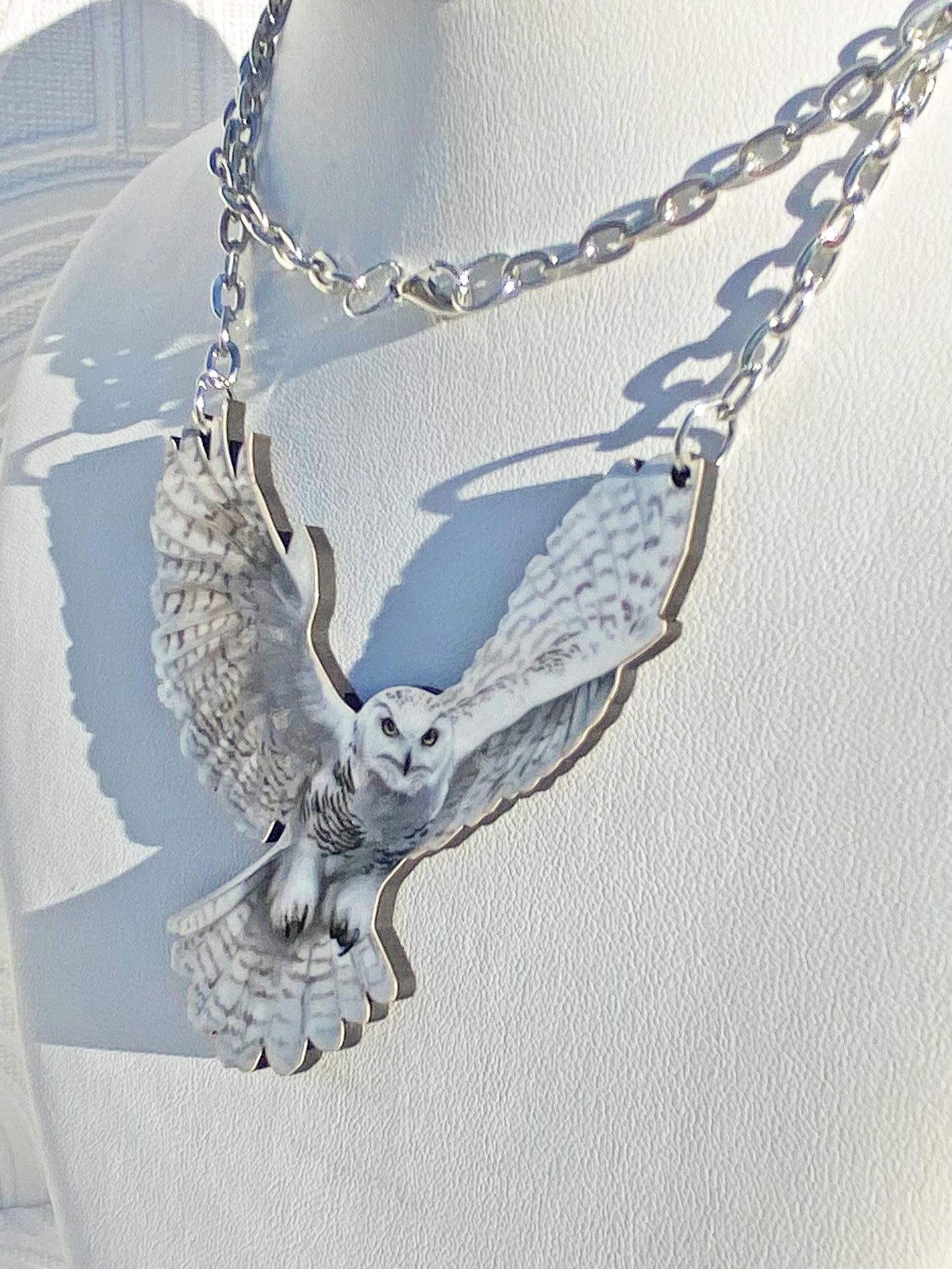 Beautiful Majestic White Owl Nature Necklace ~ Nature, Bird Lover Gift, Laser Cut, Illustrated Image Unique to our Shop, Woodland Creatures