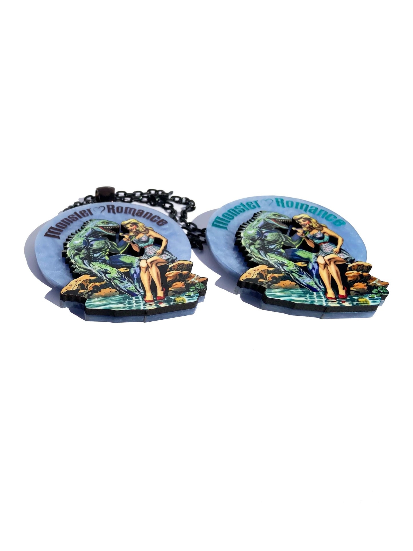 Monster Romance Necklace or Brooch ~ Swamp Man and his Beautiful Damsel~Great for Lovers of Spooky Halloween Season, Monster & Horror Films