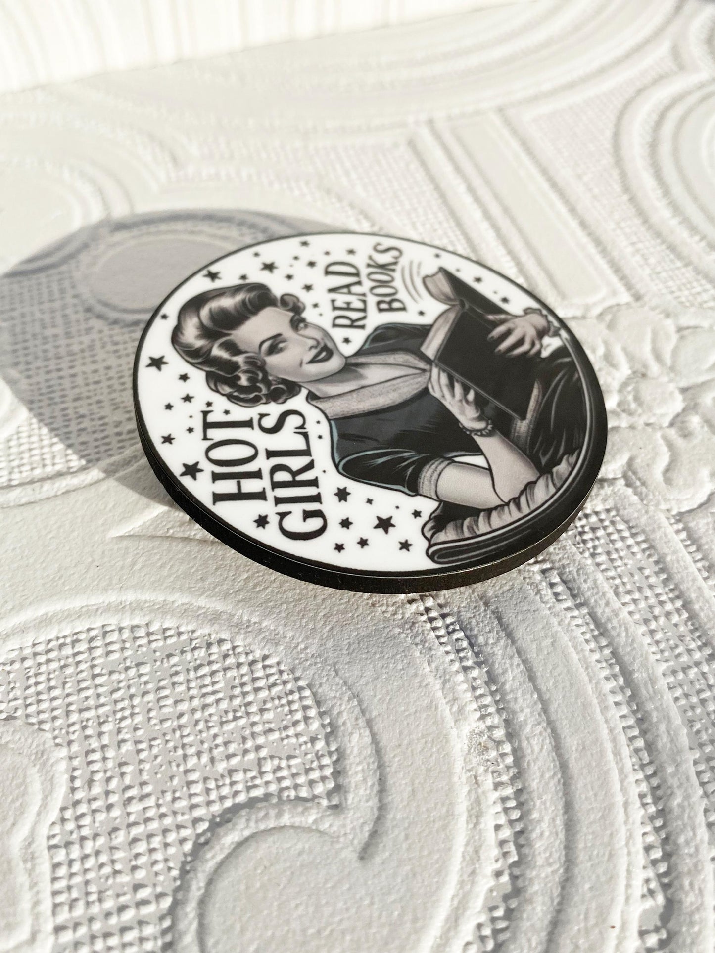 Whimsical Reader Brooch, Hot Girls Read Books, A Reminder to all that Pretty Girls Can Be Smart & Beautiful! Gift Idea for Mom, Wife, Friend