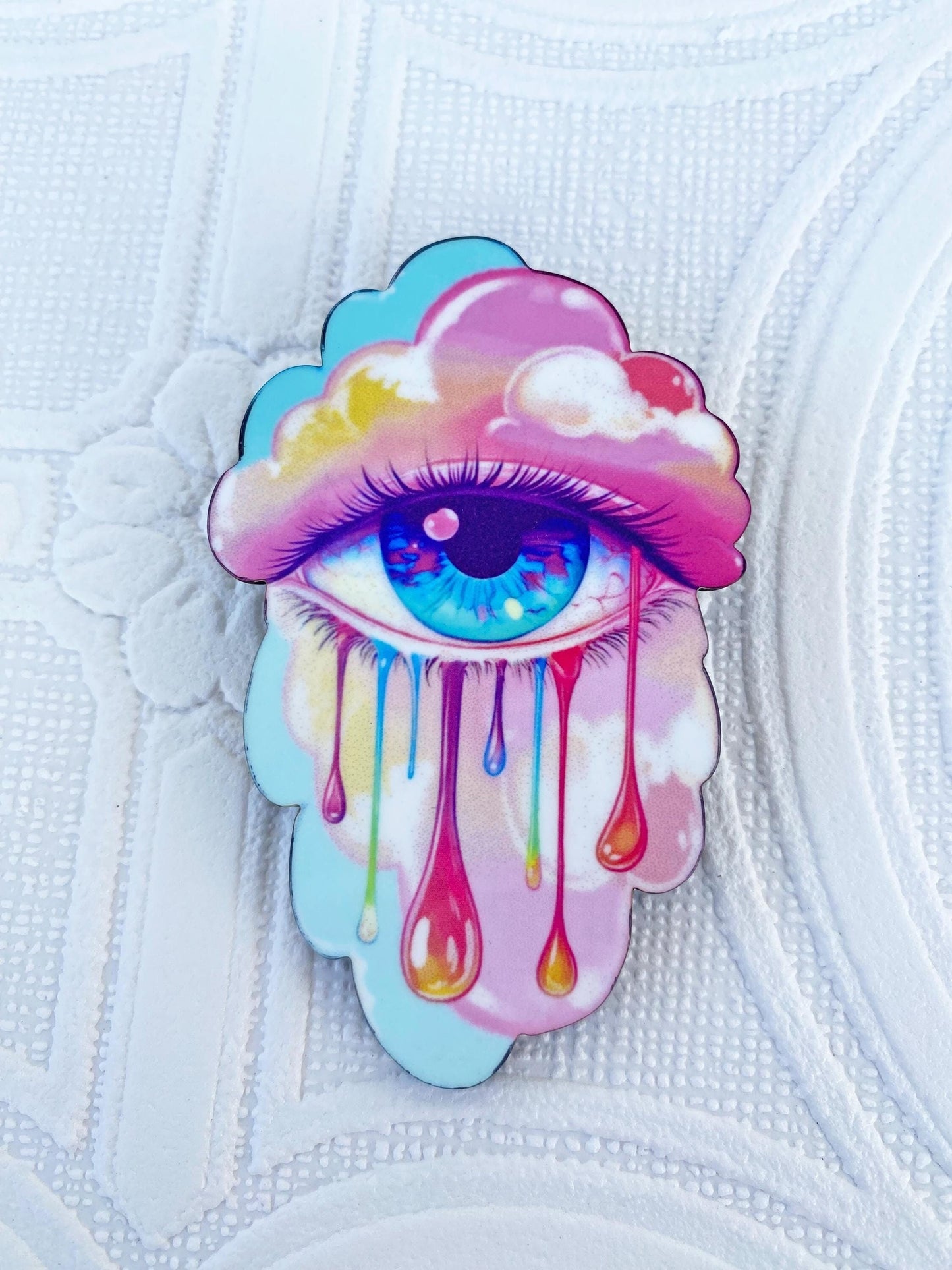 Eye Candy Brooch ~ 3rd Eye, Happy Tears, Pastel Oddity Brooch ~ Handcrafted, Laser Cut, Sublimated for Durability