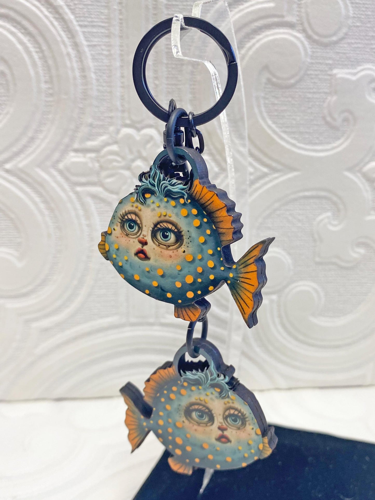 Whimsical Fish Keychain | Cute Double-Sided Bag Fob | Laser-Cut Wood | Unique Design | Purse, Backpack, or Key Ring Accessory