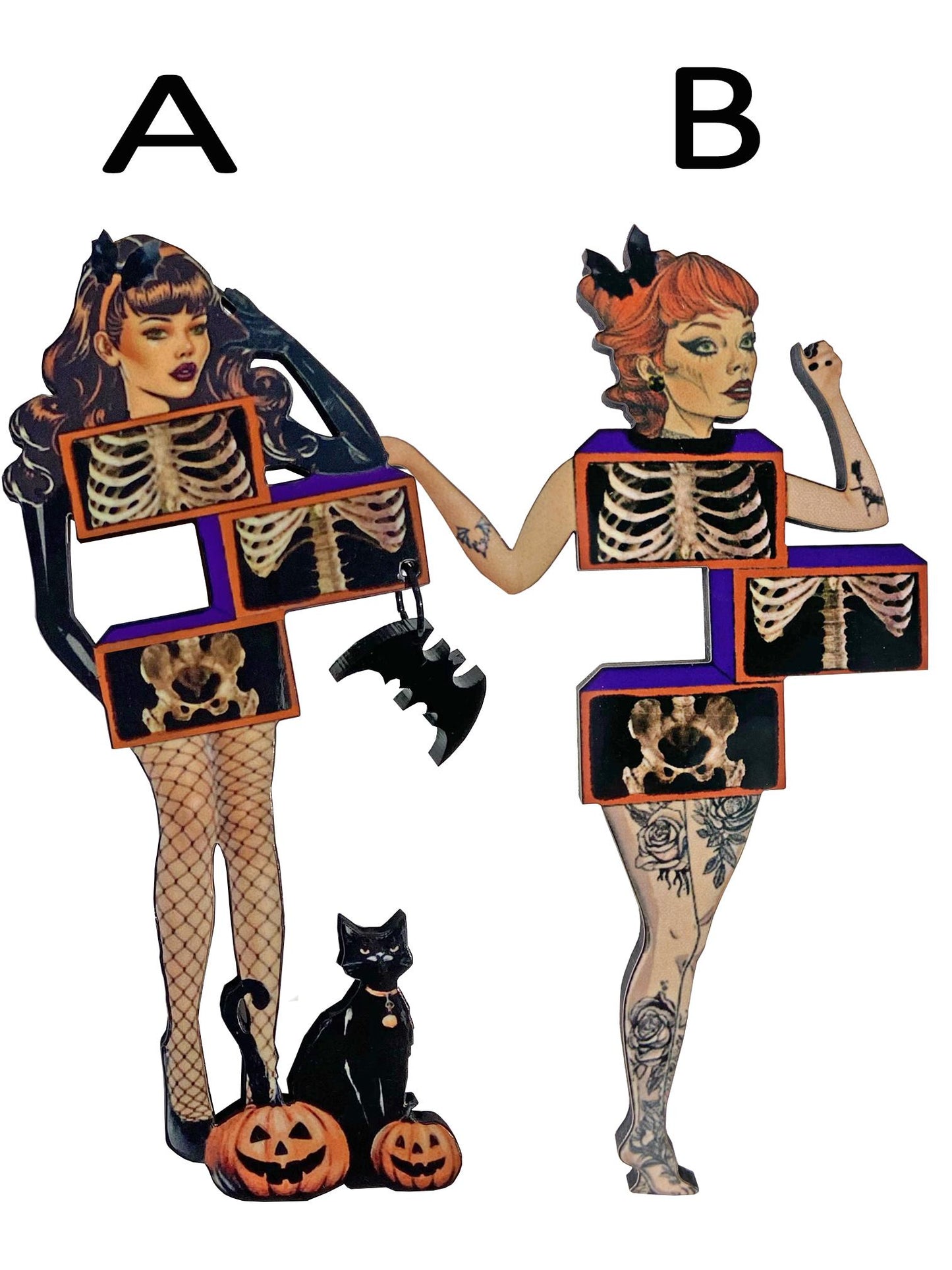 Your choice, Ghoul Brooch of Magic Trick, where you get cut and separated, x-ray Art, Oddity Fun, Spooky Season Jewelry, Laser Cut Wood