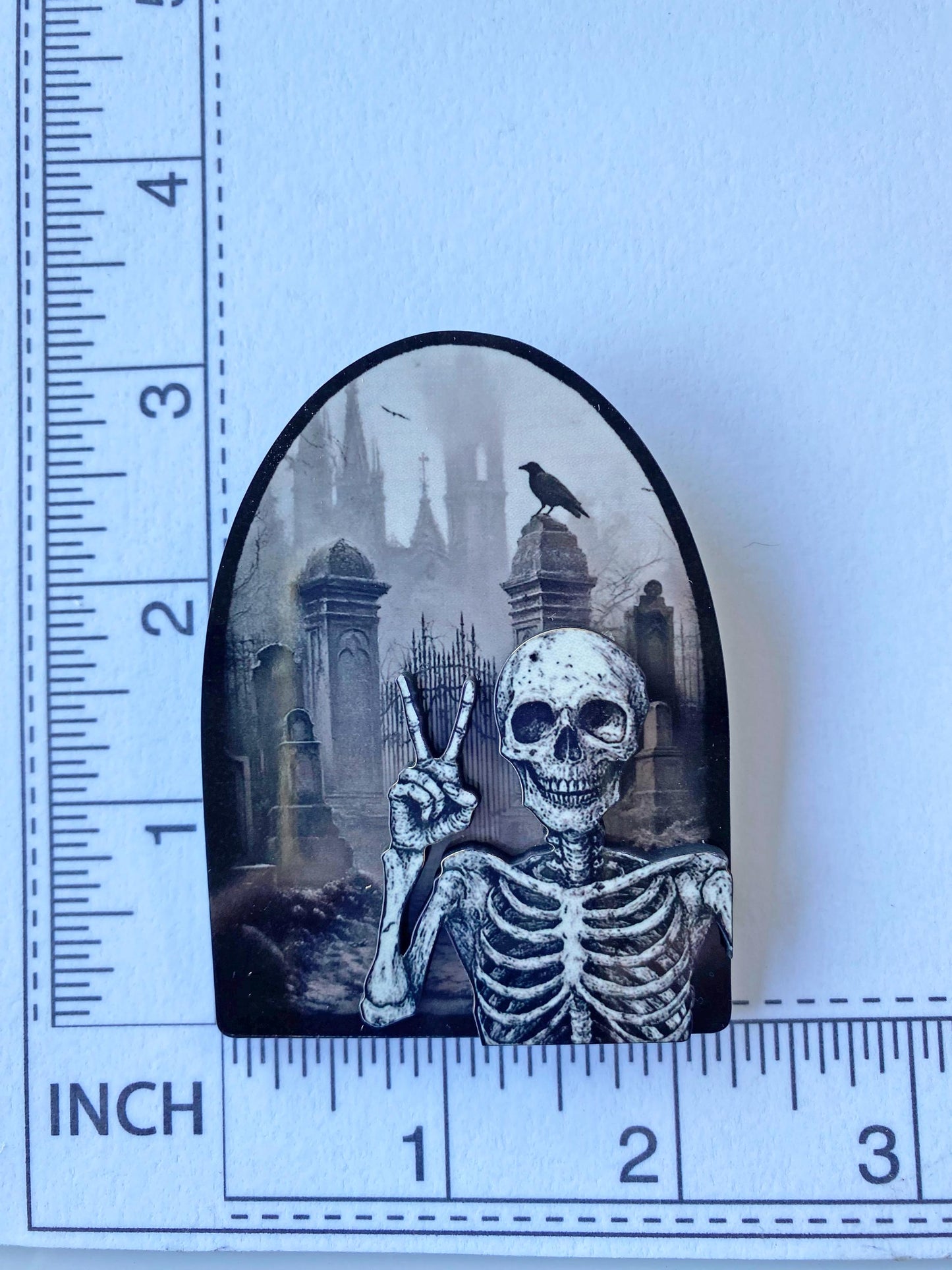 Skeleton Brooch with Attitude – 2-Layer Laser Cut Graveyard Pin Serving Peace from Beyond the Grave – Spooky, Goth, Paranormal Vibes