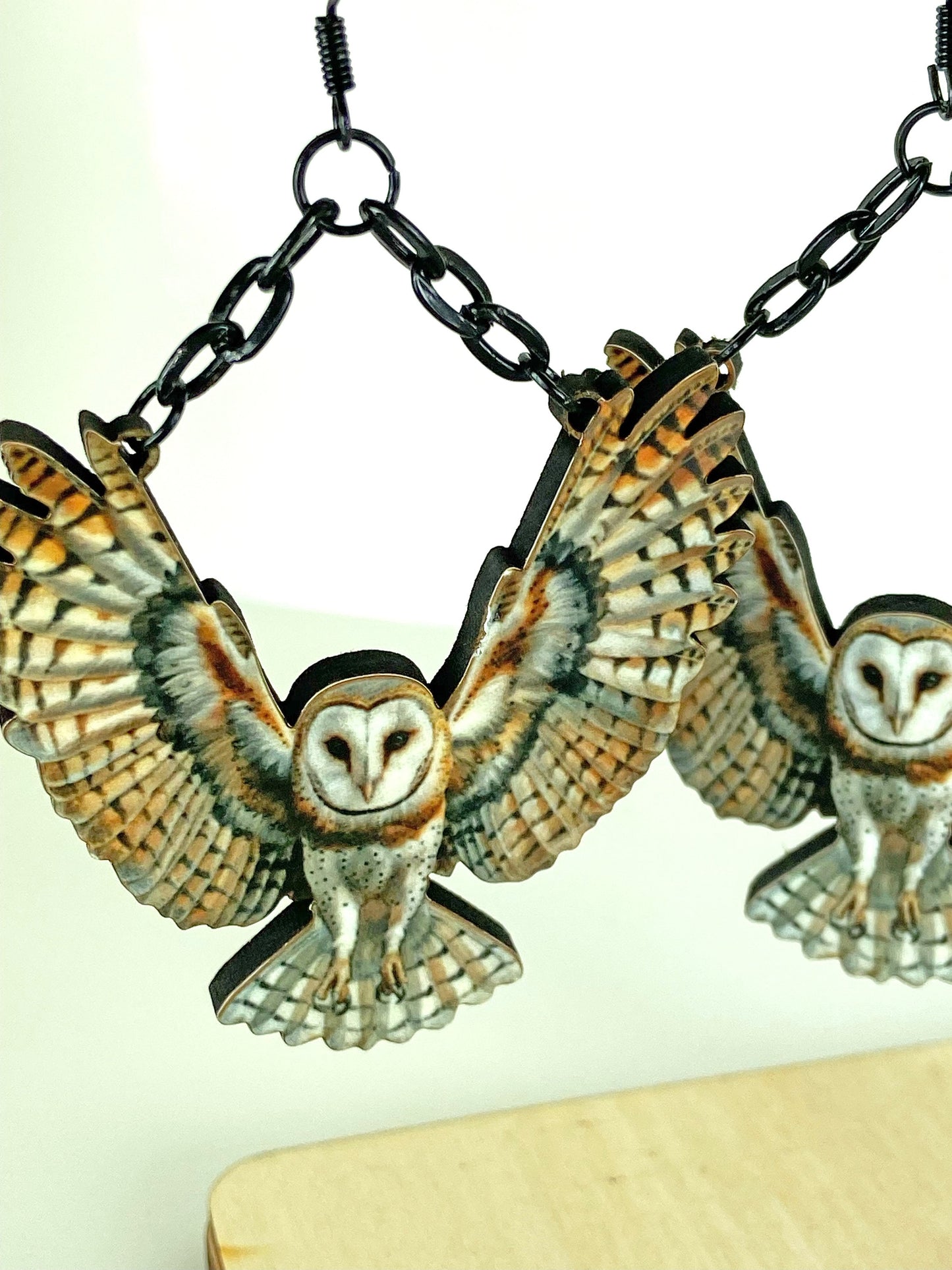 Barn Owl Earrings, Nature Jewelry, Wearable Art, Woodland Creatures, Laser Cut Wood, Sublimated Illustration, Nature Gift Idea