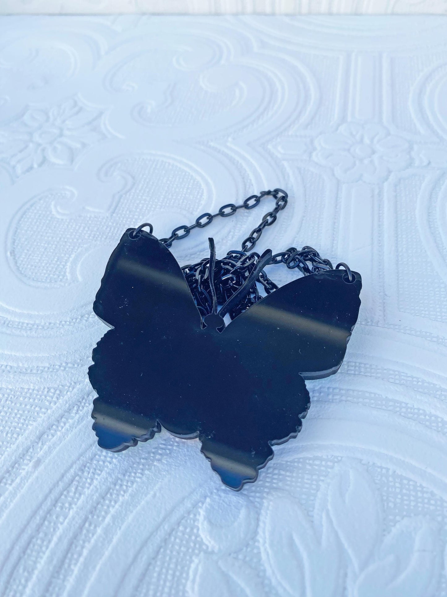 Butterfly Necklace, Oddity Design, Beautiful and Strange ~ Laser Cut Wood and Acrylic, Sublimated Image