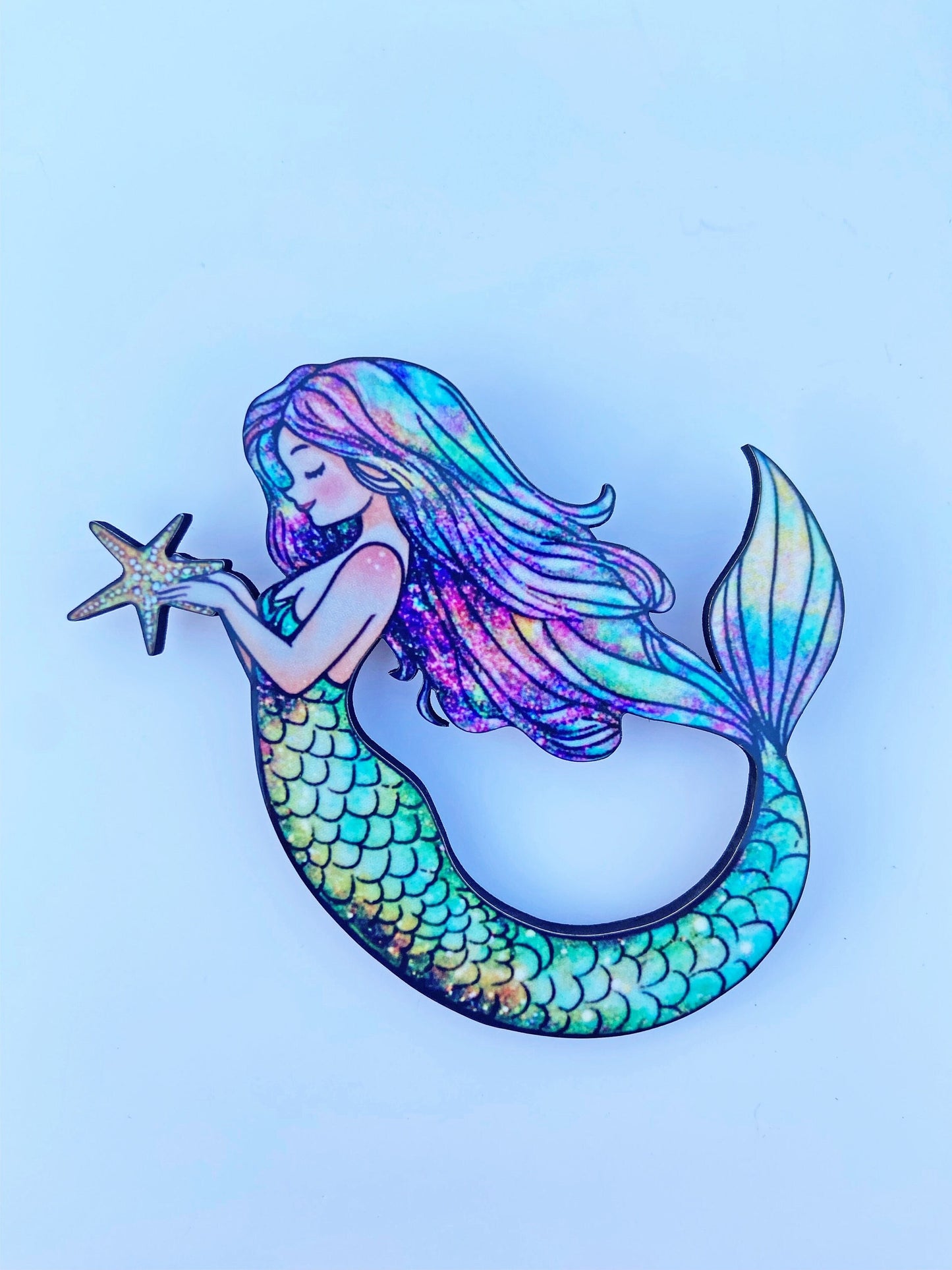 Whimsical Mermaid Brooch / Pin, Handcrafted Laser Cut Wood, Beautiful Vibrant Colors, 2 Sizes to Chose From, Great Gift Idea