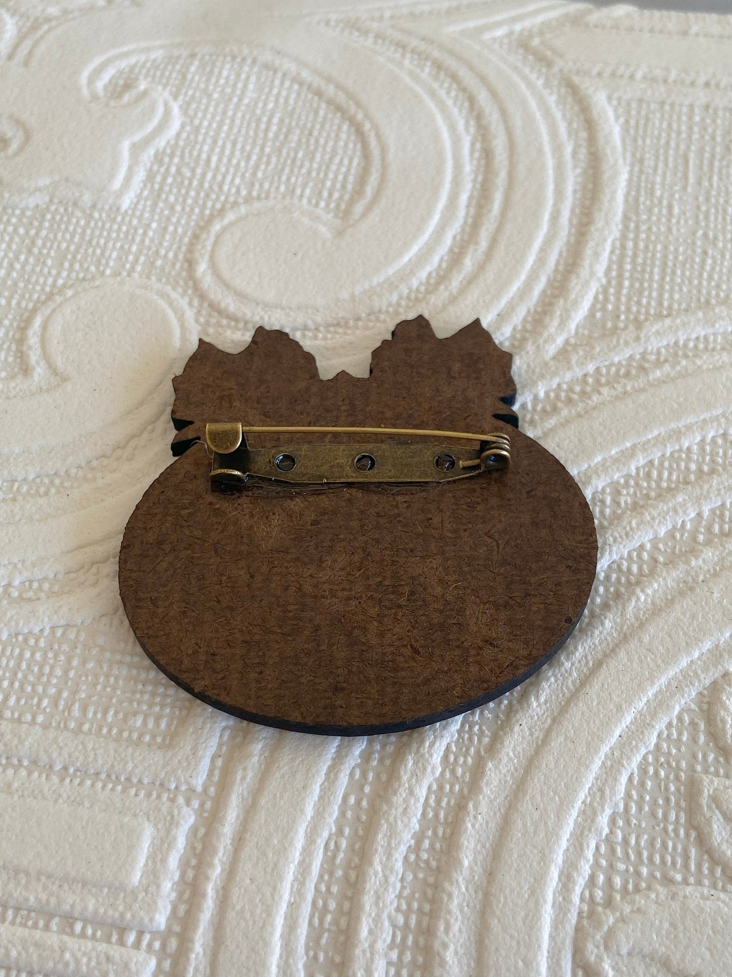 Nevermore Pin / Brooch, The Raven, Poe, Unique Design, Laser Cut wood, Sublimated Illustration, Goth Gift