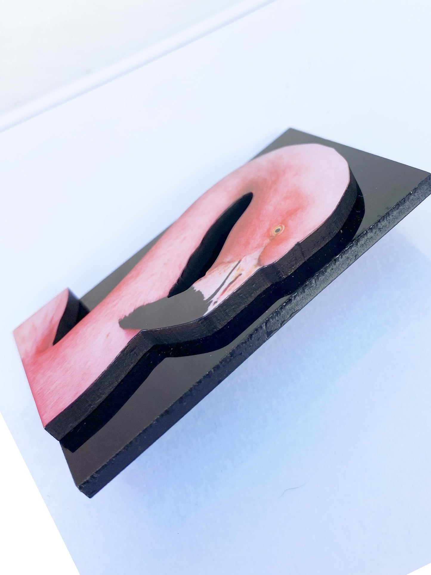 Tropical Flamingo Brooch - Laser Cut Wood & Acrylic with Sublimated Image for Durability, Art Deco Style
