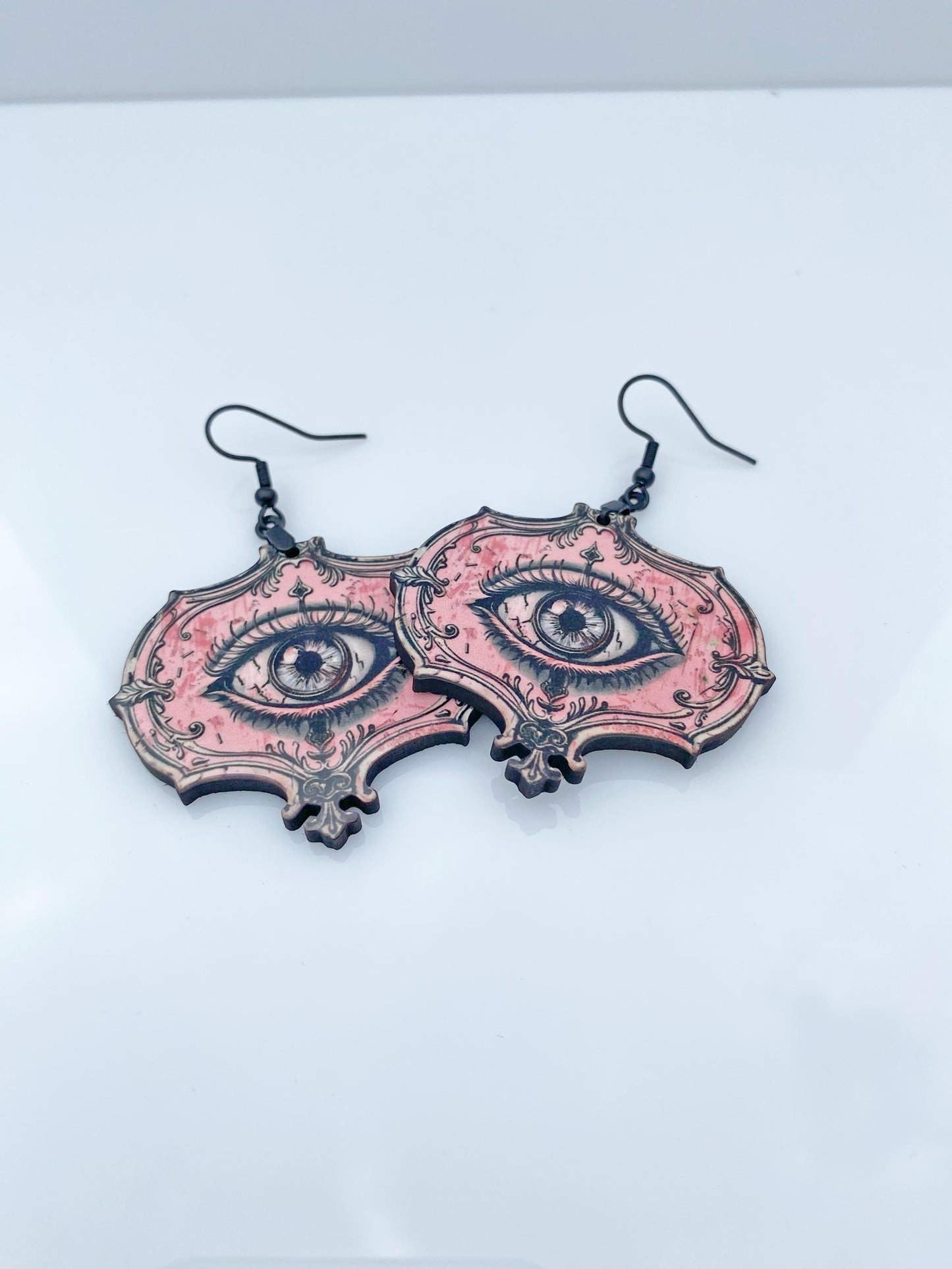 All-Seeing Eye Earrings – Sublimated Laser Cut Wood | Gothic Jewelry for the Mystical & Macabre