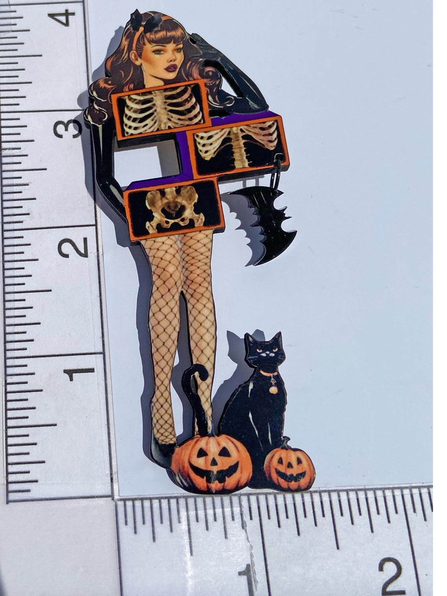 Your choice, Ghoul Brooch of Magic Trick, where you get cut and separated, x-ray Art, Oddity Fun, Spooky Season Jewelry, Laser Cut Wood