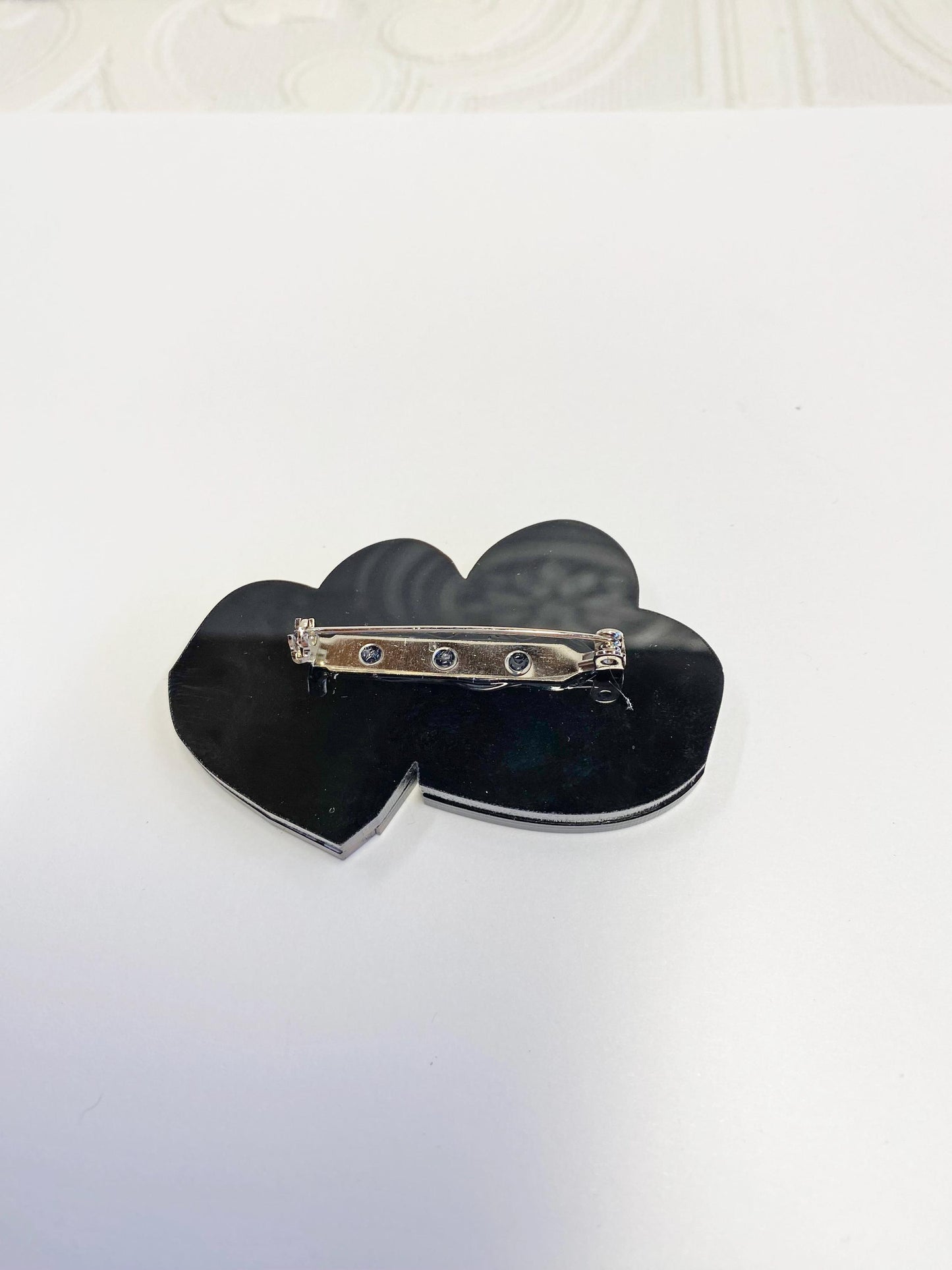Black & White Heart Brooch, Sweet but Twisted, Layered Acrylic, Fun and Edgy