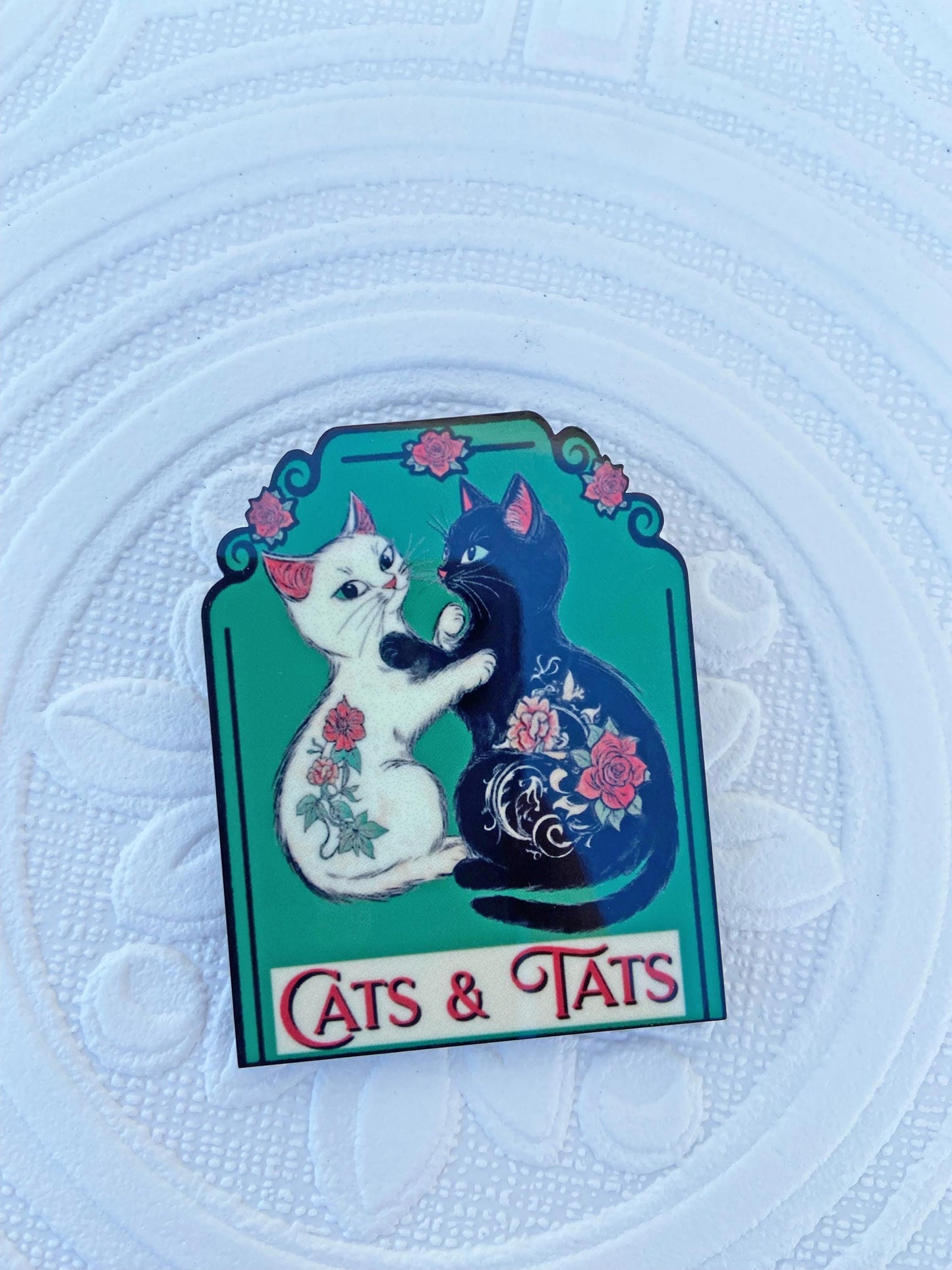 Cats & Tattoos Brooch, Cat Lover Gift, Tattoo Lover Gift, Laser Cut Wood with Sublimated Image
