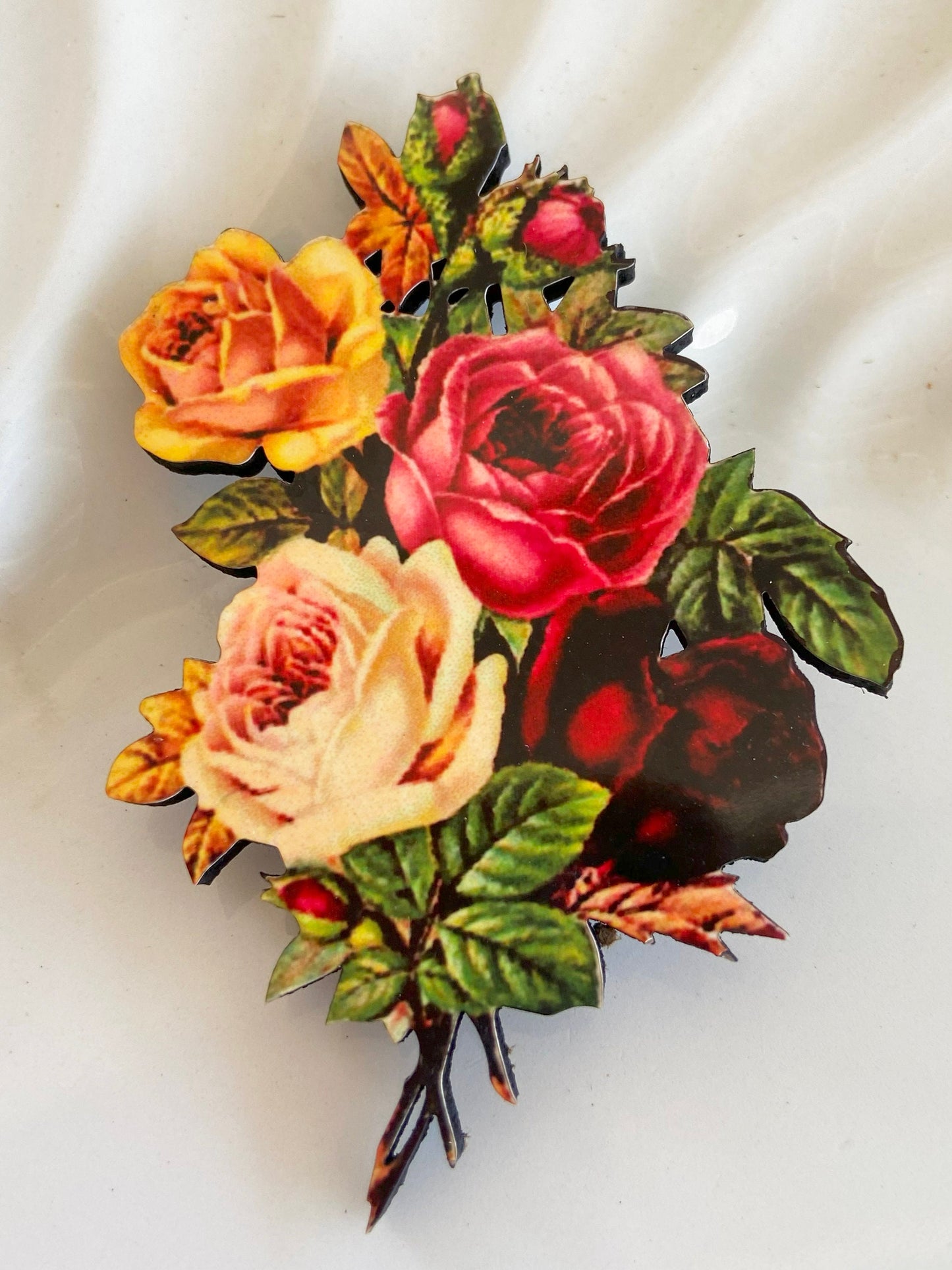 Beautiful Roses Brooch, Victorian Look, Laser Cut Wood, Romantic Jewelry, Forever Corsage, Floral Bouquet