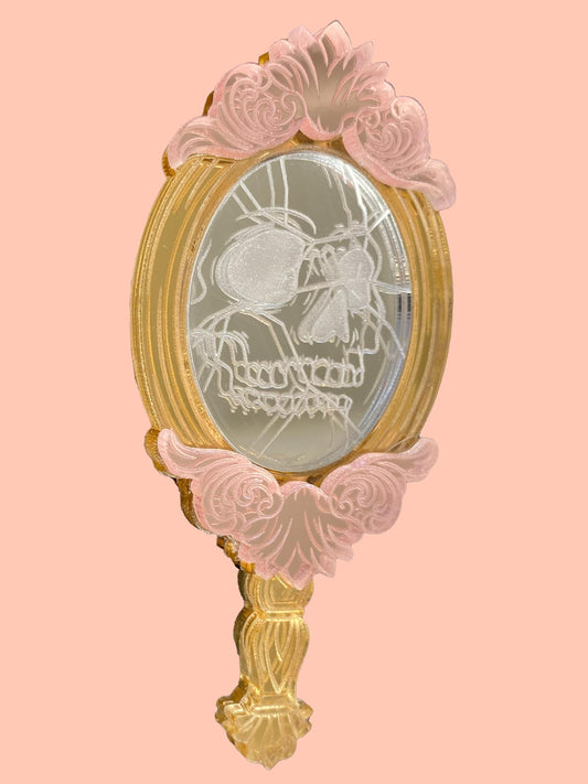 Broken Mirror Skull Brooch – 3-Layer Laser Cut Acrylic | Glam Goth Oddities | Spooky Chic Jewelry for the Unusual Collector