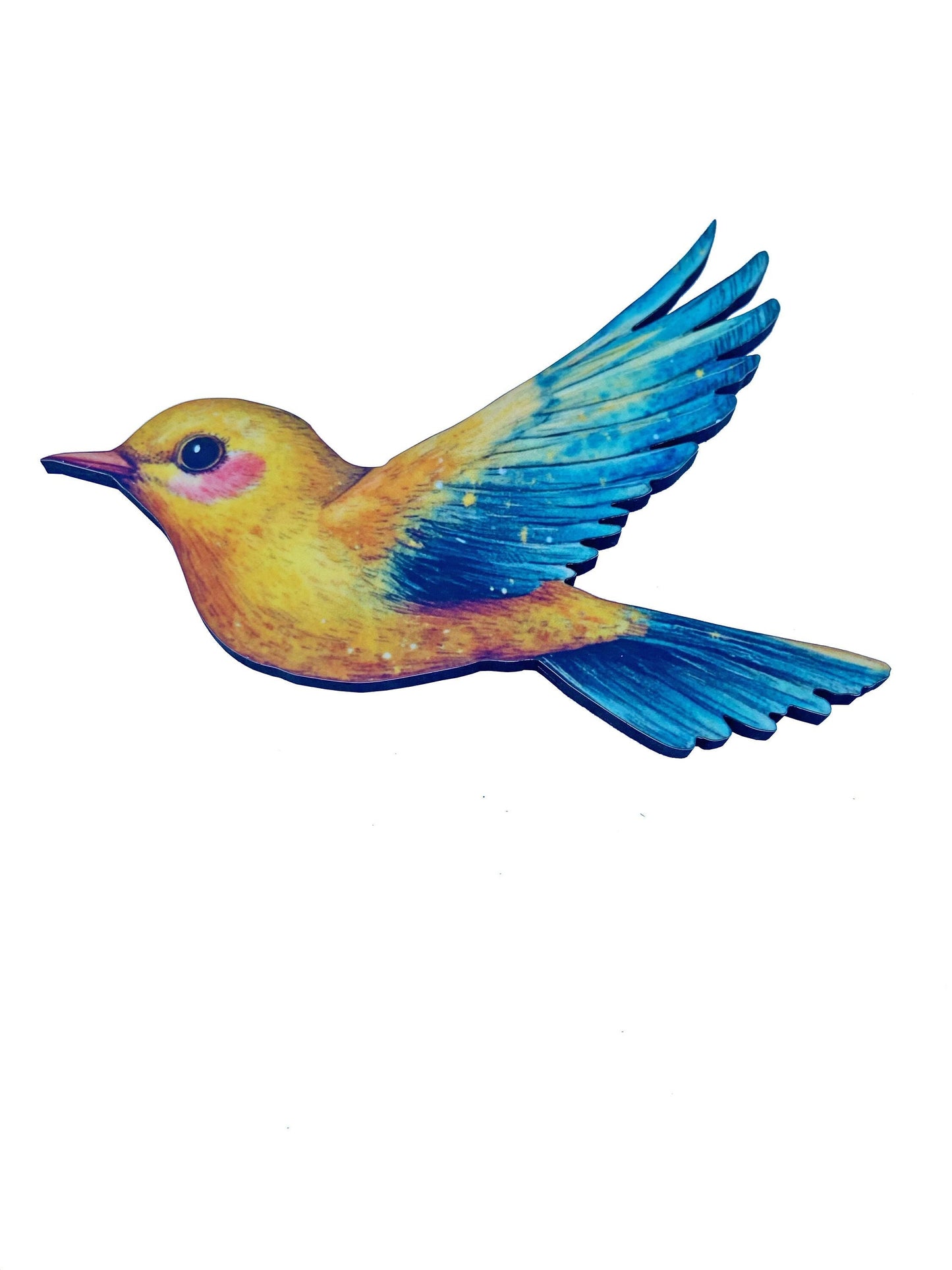 Beautiful Bird Brooch / Pin, Yellow and Blue Bird, Laser Cut and Sublimated Illustration, Bird Lover Gift Idea, Nature Inspired Jewelry
