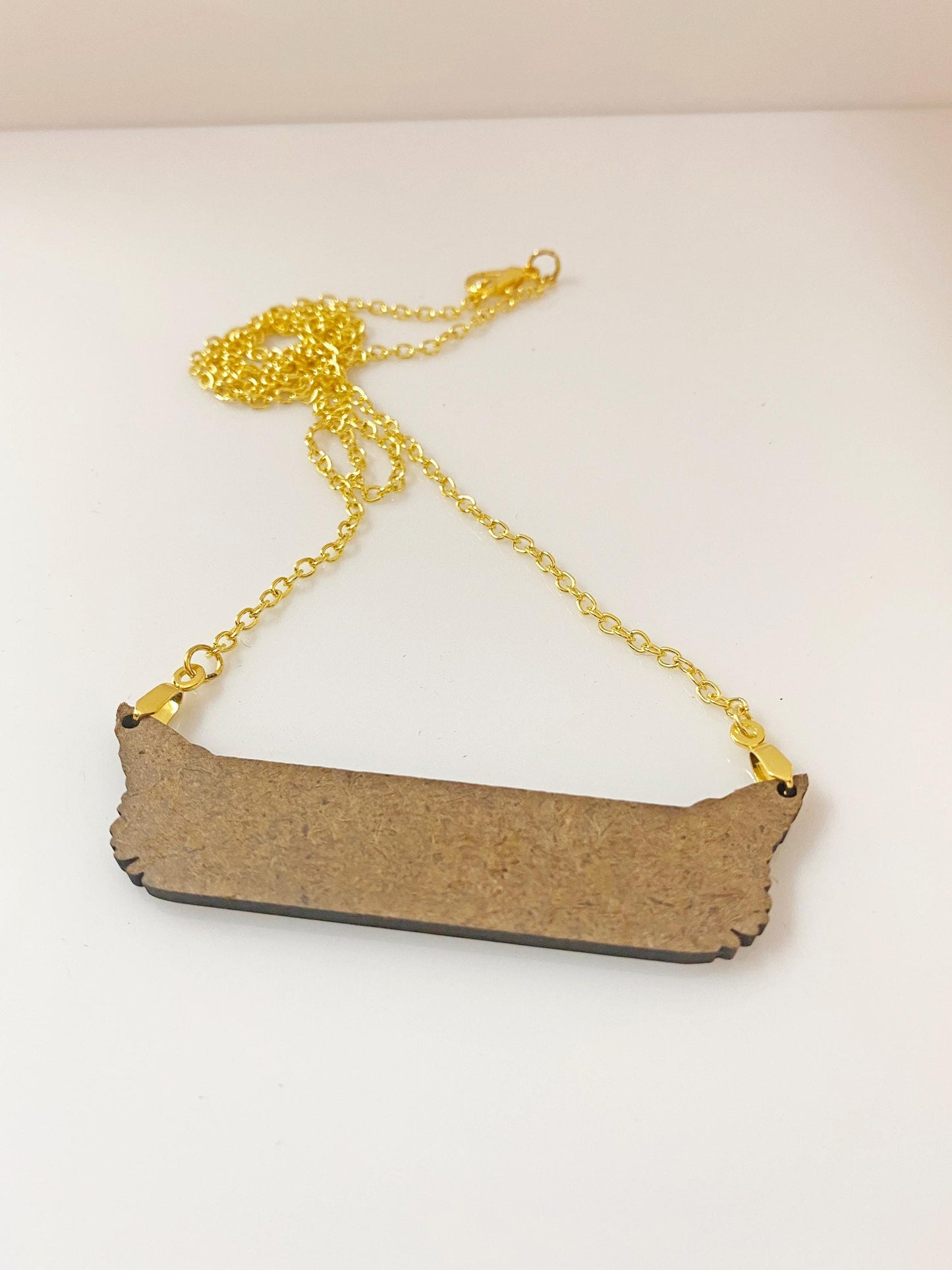 Paris Winged Necklace – Handmade Vintage-Inspired Wooden Pendant with Gold Chain – Sublimated for Durability