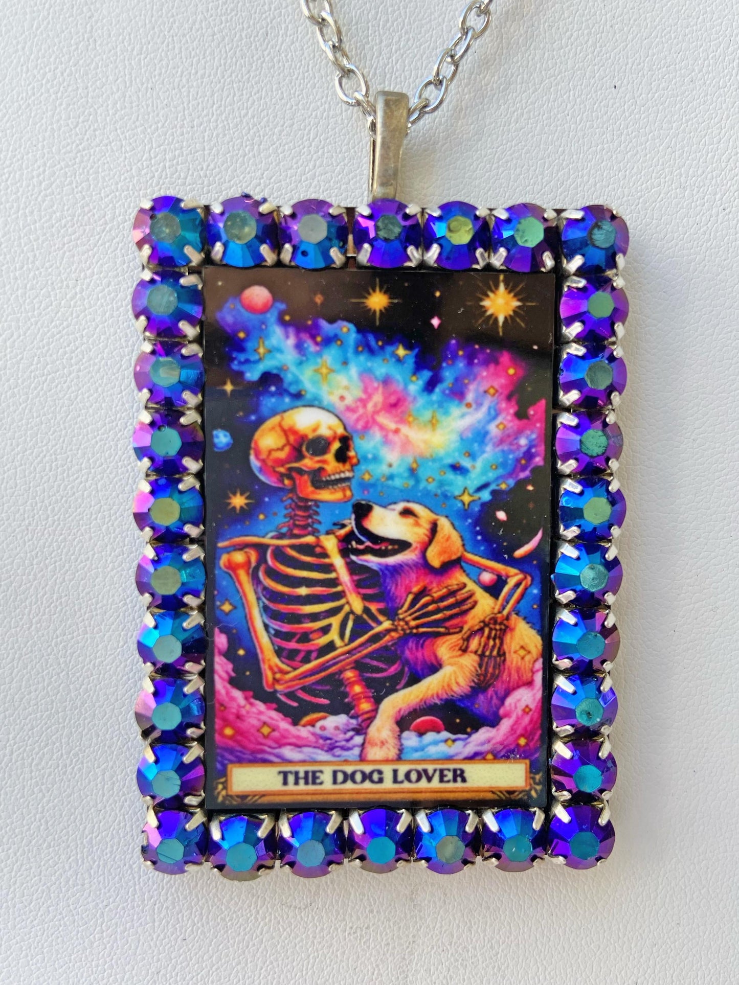 Tarot Card Necklace ~ Plant Lady, Dog Lover, Mom, Teacher, Cool Grandma, Colorful Rhinestones, Laser Cut Wood with Sublimated Images