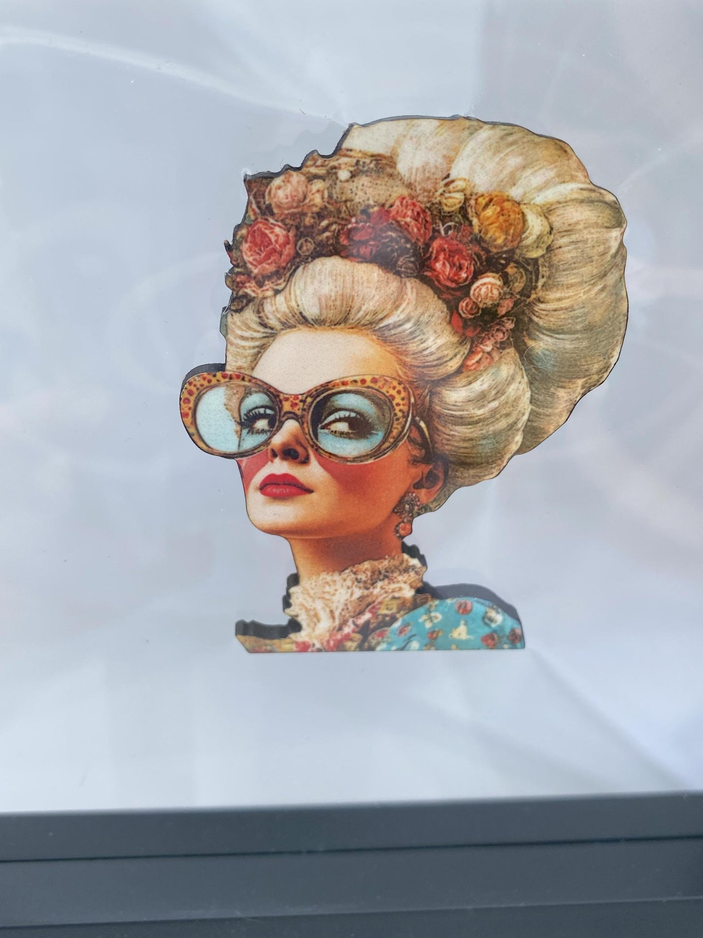 Marie Antoinette with Attitude Brooch – Sublimated Laser Cut Wood | Vintage Glam Meets Modern Sass