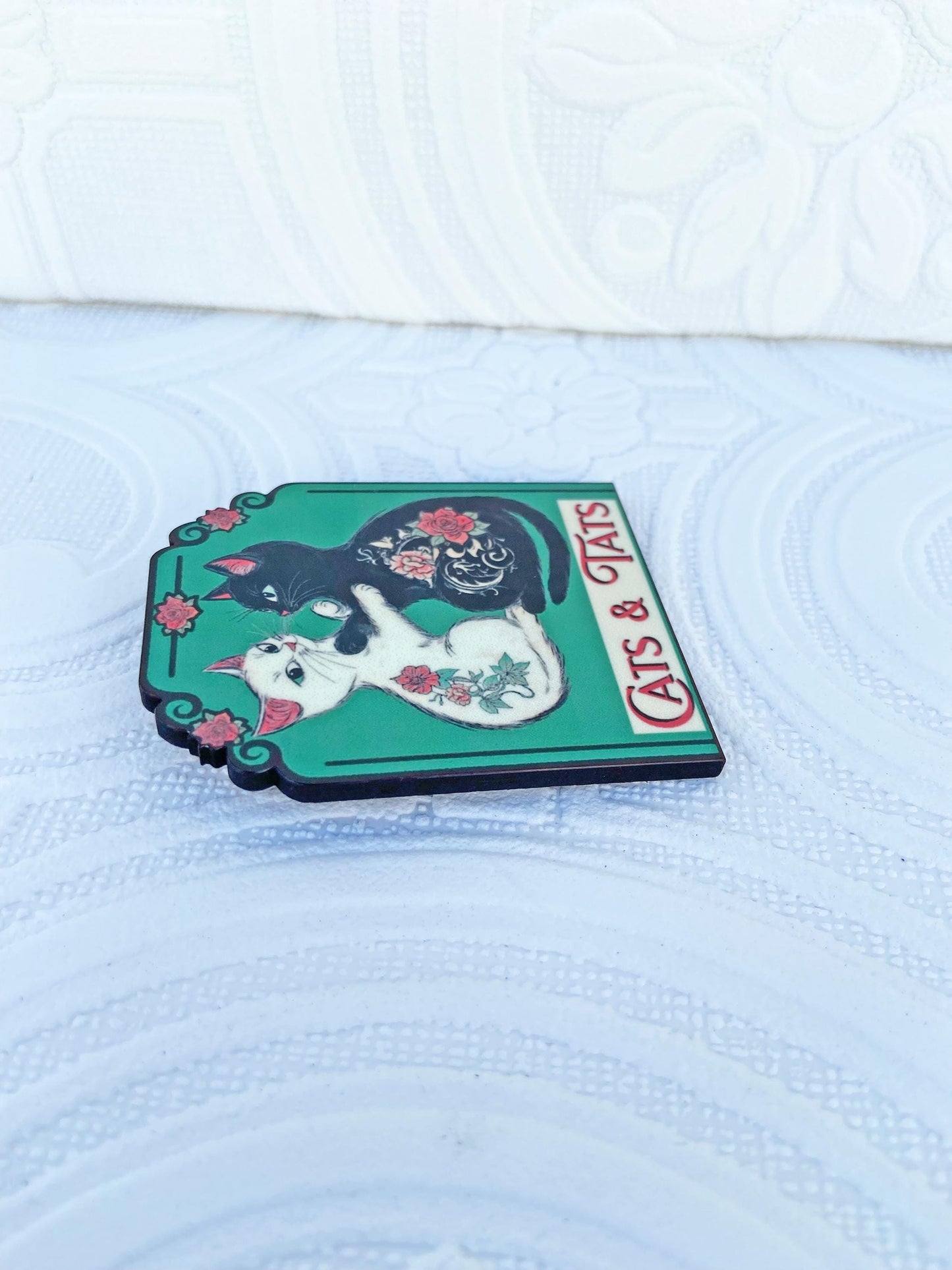 Cats & Tattoos Brooch, Cat Lover Gift, Tattoo Lover Gift, Laser Cut Wood with Sublimated Image