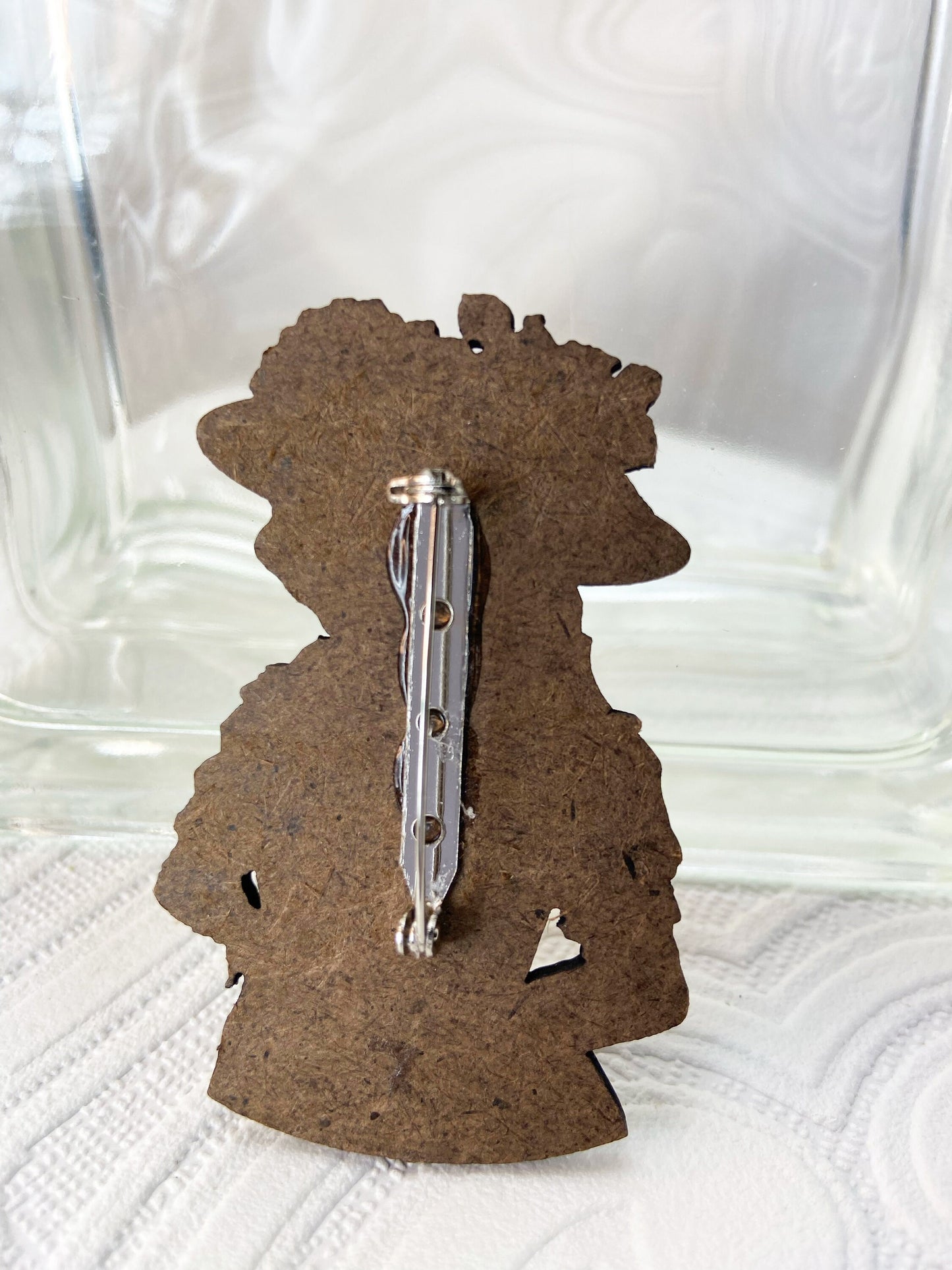 Pretty & sophisticated Ms. Toad Brooch ~ Decked out in wine-colored Victorian Dress and Fancy Floral Hat ~ Laser Cut Wood / Sublimated image