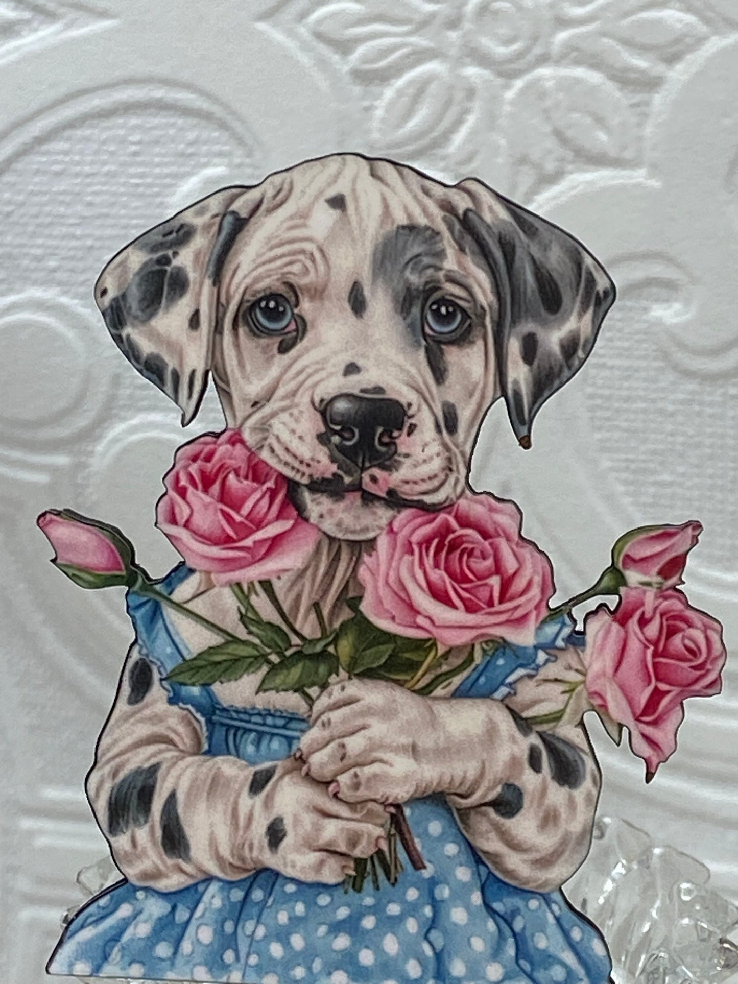 Sweetest Puppy ~ Unique Laser Cut & Sublimated Brooch / Pin ~ Gift, Lightweight, Dalmatian with Roses, illustration jewelry