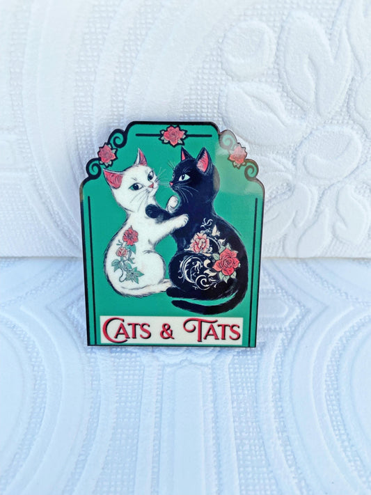 Cats & Tattoos Brooch, Cat Lover Gift, Tattoo Lover Gift, Laser Cut Wood with Sublimated Image