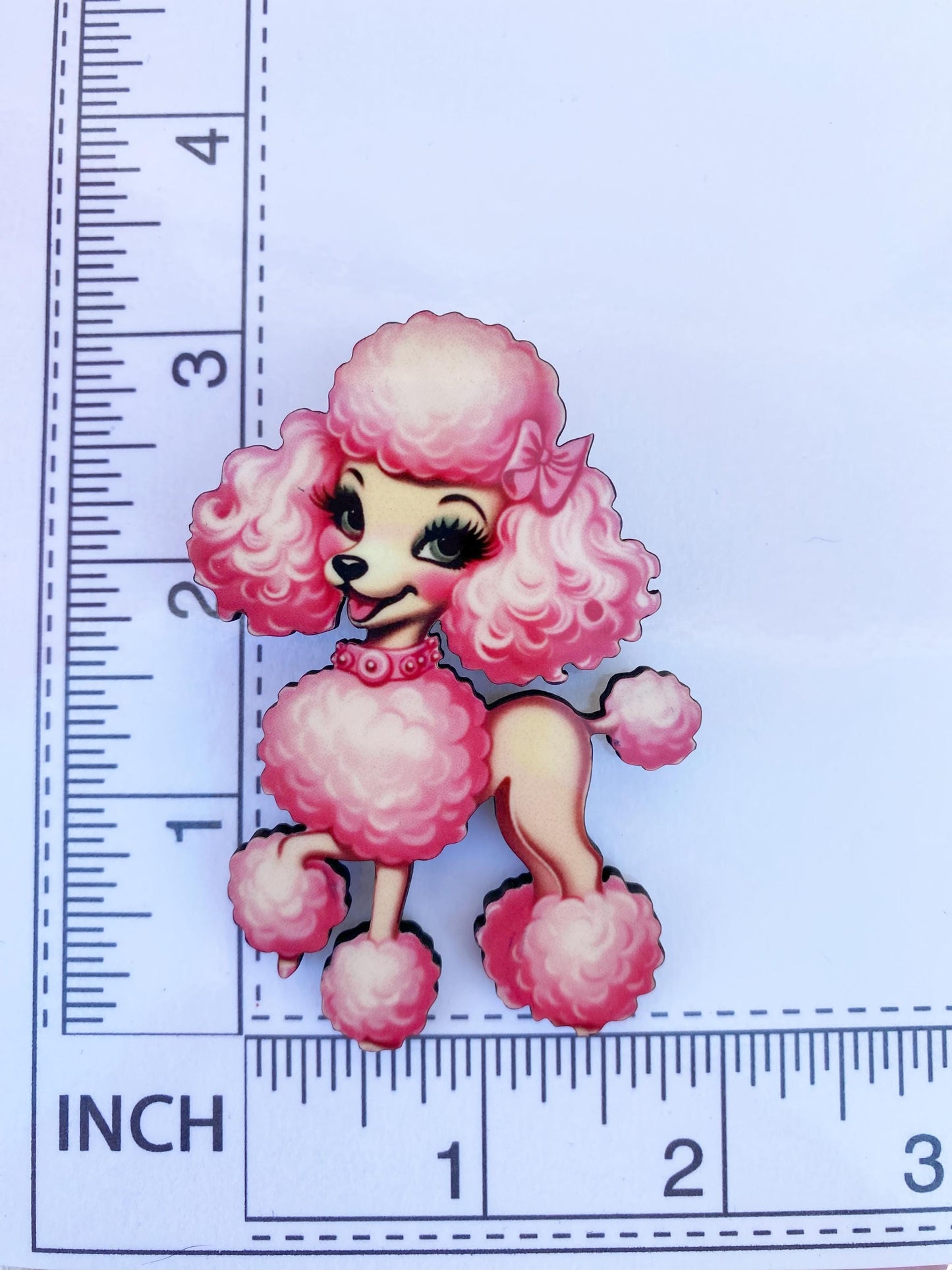 Retro Pink Poodle Kitsch Brooch - Laser Cut Wood with Sublimated Vintage Design, Poodle Lover Gift Idea