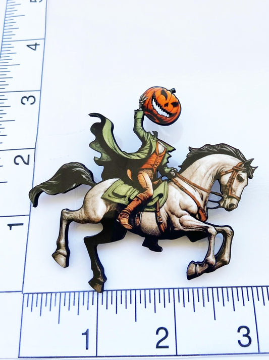 Headless Horseman Brooch / Pin, Spooky Season Jewelry, Illustration Art, Wearable Art, Sleepy Hollow, Ichabod Crane Villain, Halloween Pin