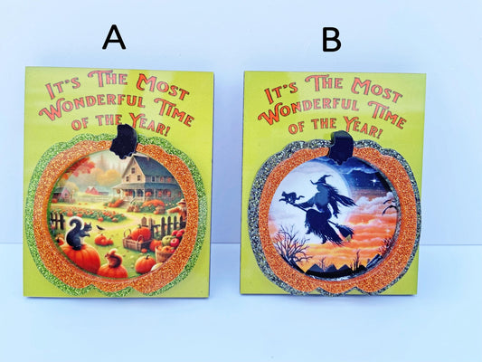 Halloween or Fall Brooch, It's the Best Time of the Year, Spooky Season Jewelry, Choose Witch or Pumpkins ~ Laser Cut Wood, Acrylic