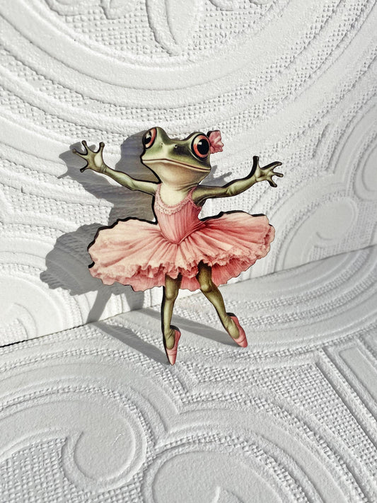 Ballerina Frog Brooch ~ Gift for Frog Lover, Collector ~ Pink Ballet Tutu and Toe Shoes
