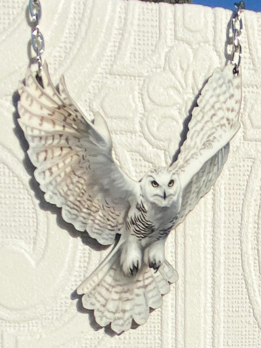 Beautiful Majestic White Owl Nature Necklace ~ Nature, Bird Lover Gift, Laser Cut, Illustrated Image Unique to our Shop, Woodland Creatures