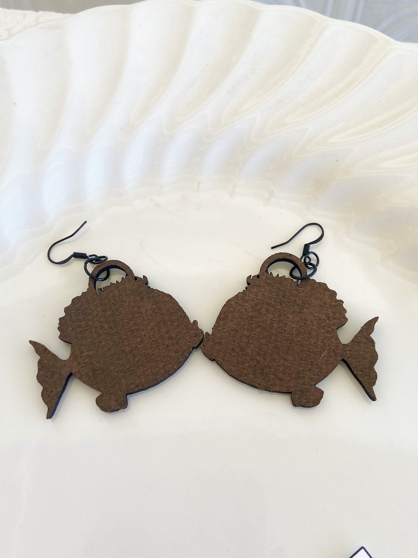 Awesome, Whimsical & Odd Earrings ~ Handcrafted, Laser Cut Wood, Sublimated Illustration ~ Blow Fish Design, Unique and Fun