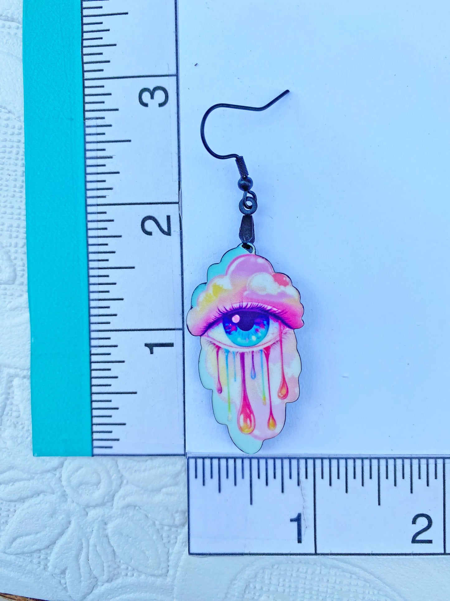 Eye Candy Earrings ~ 3rd Eye, Happy Tears, Pastel Oddity Earrings ~ Handcrafted, Laser Cut, Sublimated for Durability. Pierced or Clip On