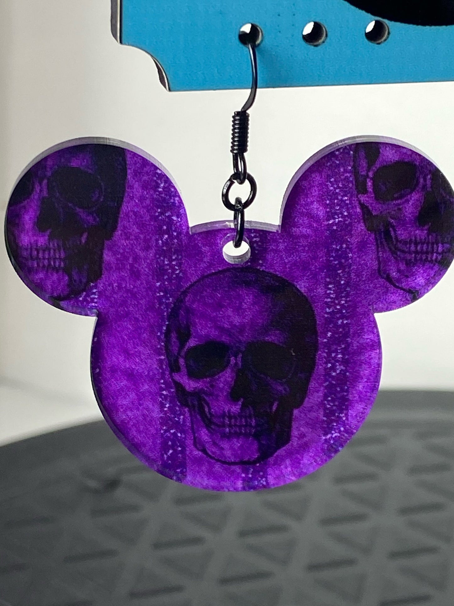 Mickey Mouse Purple Skull Earrings, Very cool! Get Ready for Spooky Season at the Parks!  Laser Cut Acrylic.  Lightweight and Fun.