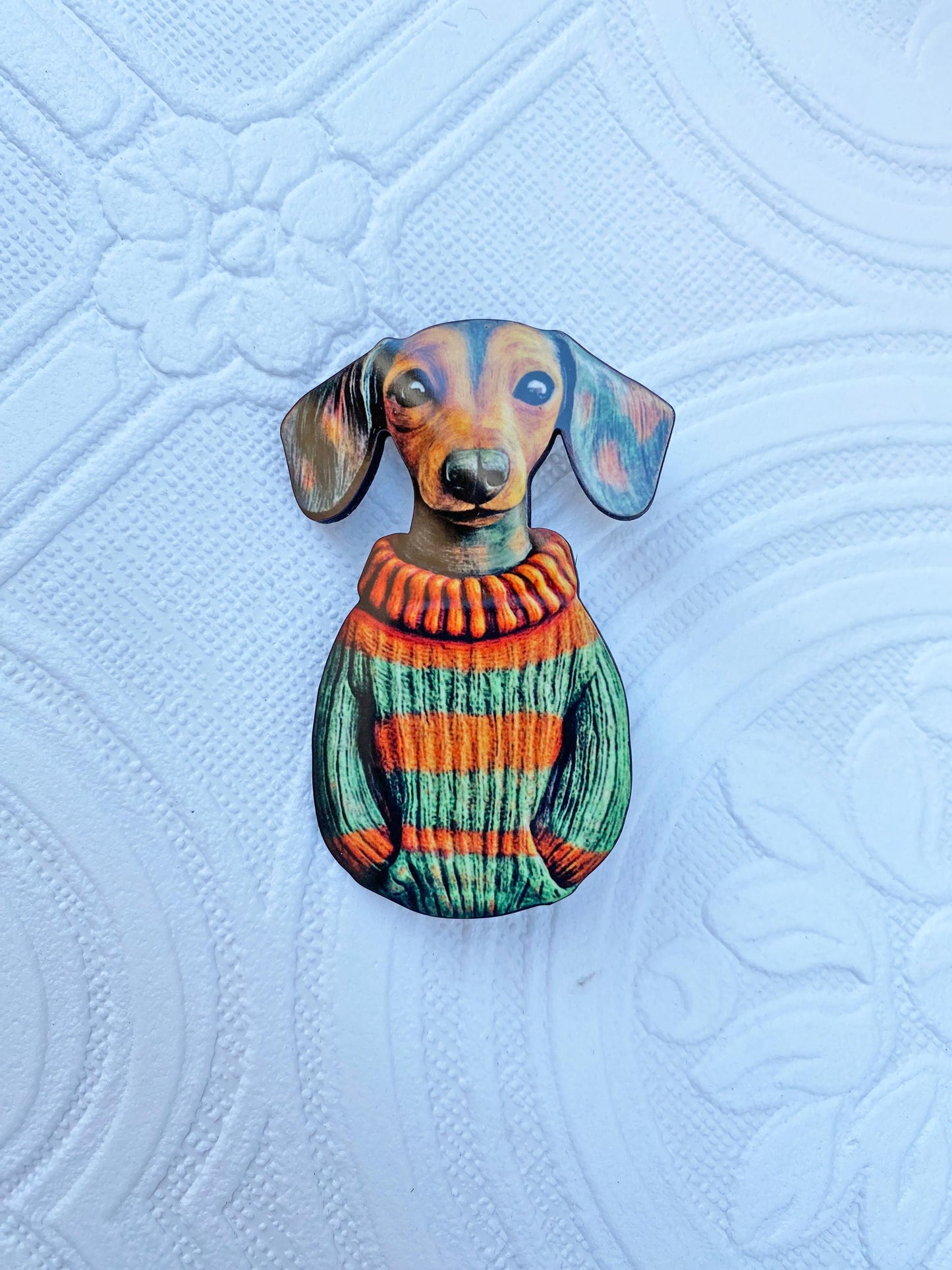 Good Boy Dachshund Brooch ~ Sweater Wearing Weiner dog, Dachshund Lover Gift Idea